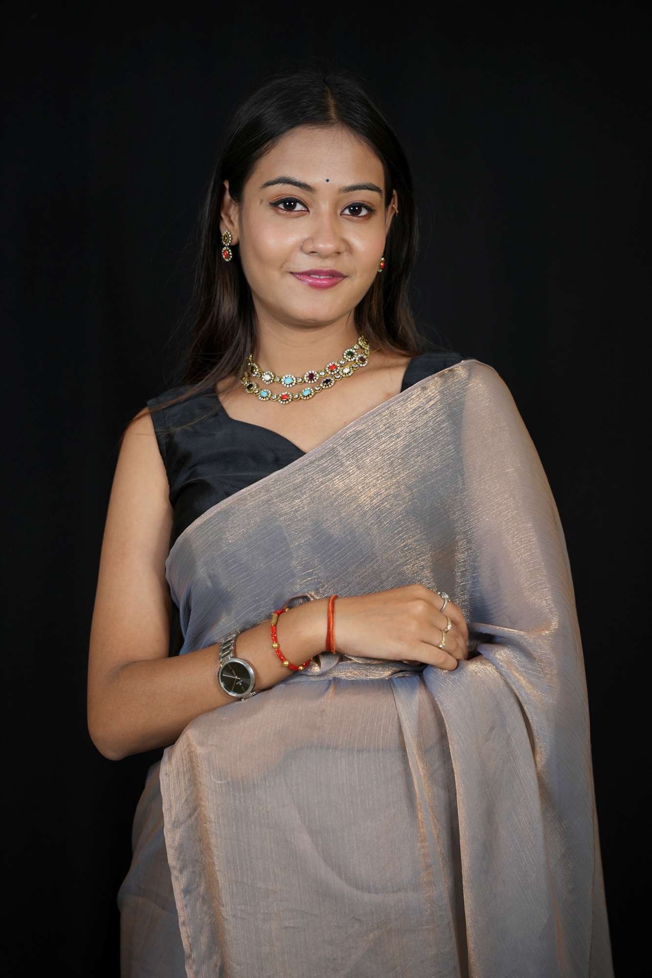 Chiffon Silk Ready to Wear Saree with Glossy Body and Satin-Finish Border Ready To Wear Saree