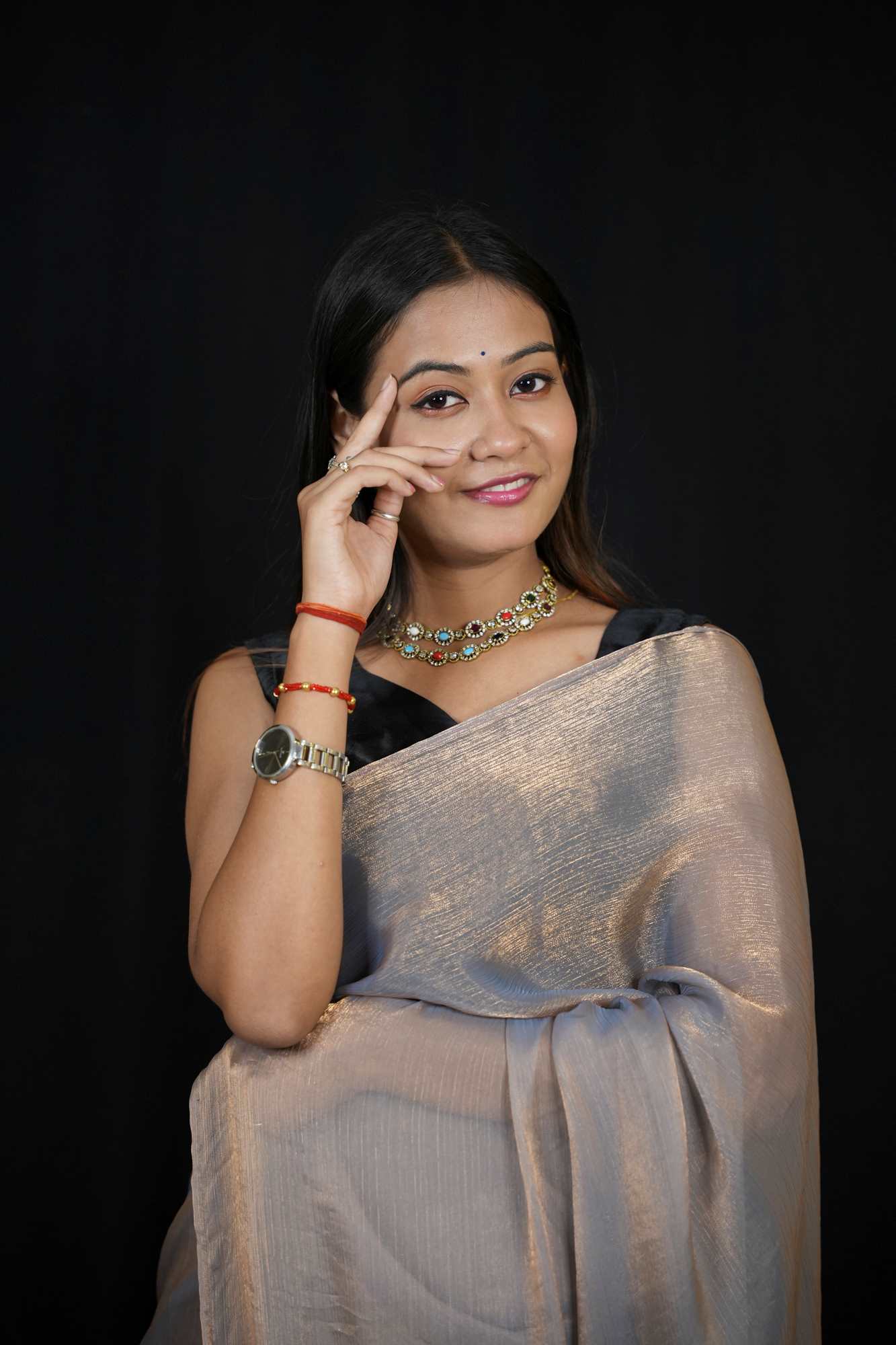 Chiffon Silk Ready to Wear Saree with Glossy Body and Satin-Finish Border Ready To Wear Saree