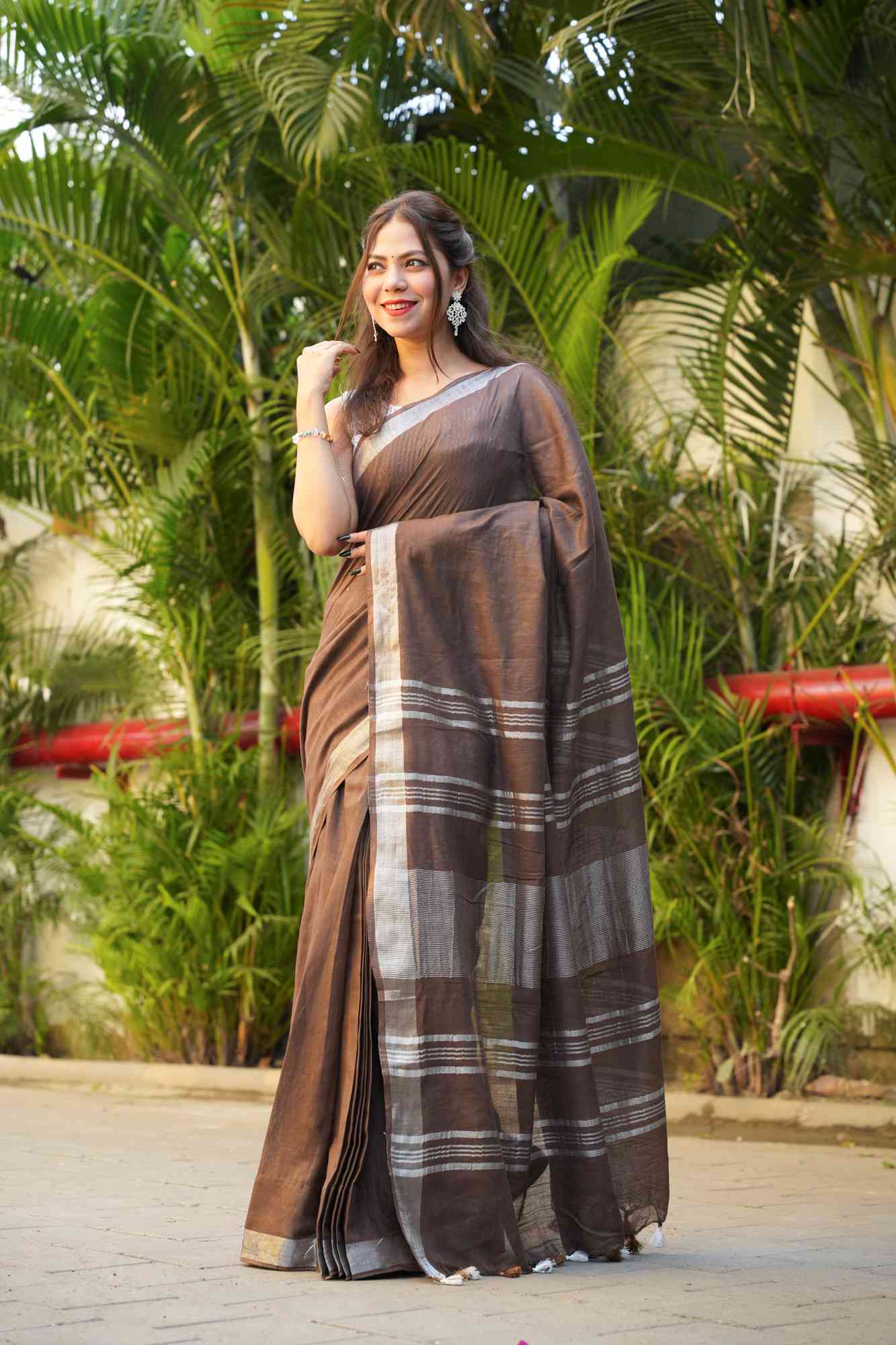 Linen Cotton with Beautiful Tassels on Pallu Ready to wear Saree
