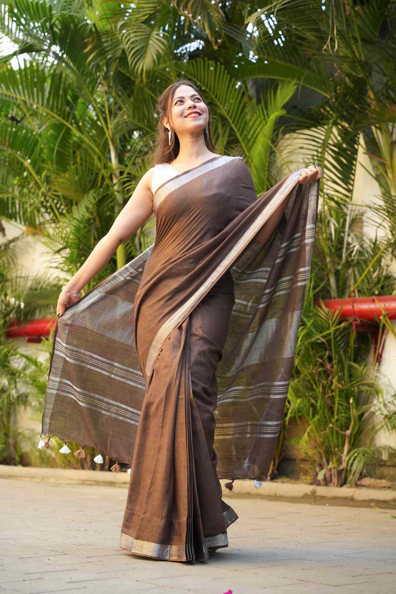 Linen Cotton with Beautiful Tassels on Pallu Ready to wear Saree