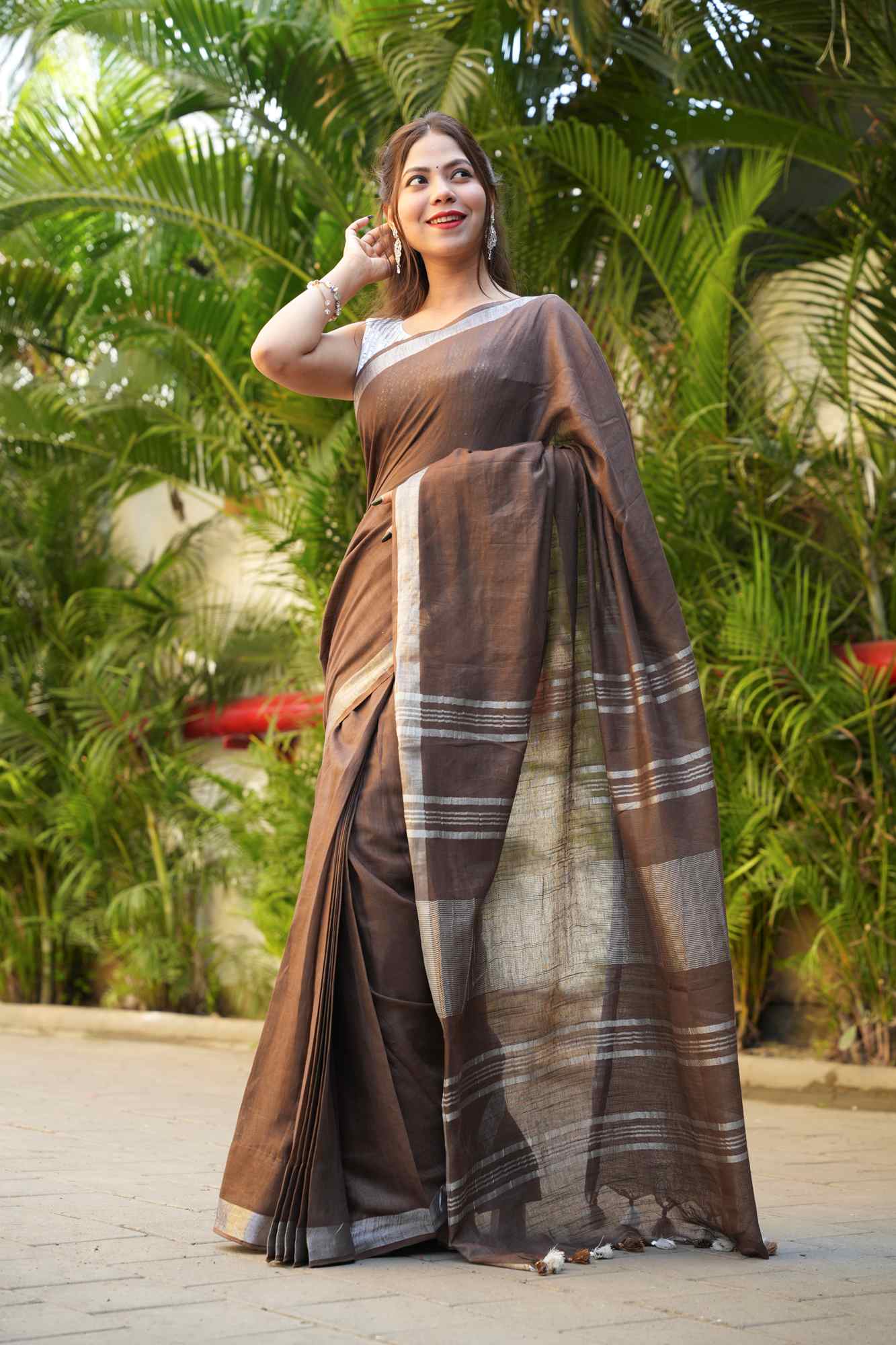 Linen Cotton with Beautiful Tassels on Pallu Ready to wear Saree