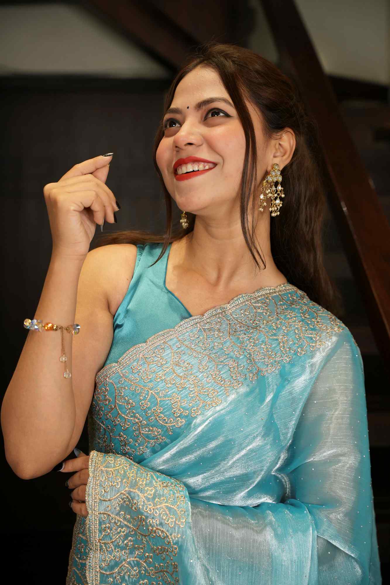 Burberri Chiffon Multithread embroidery & stone work Ready To Wear Saree