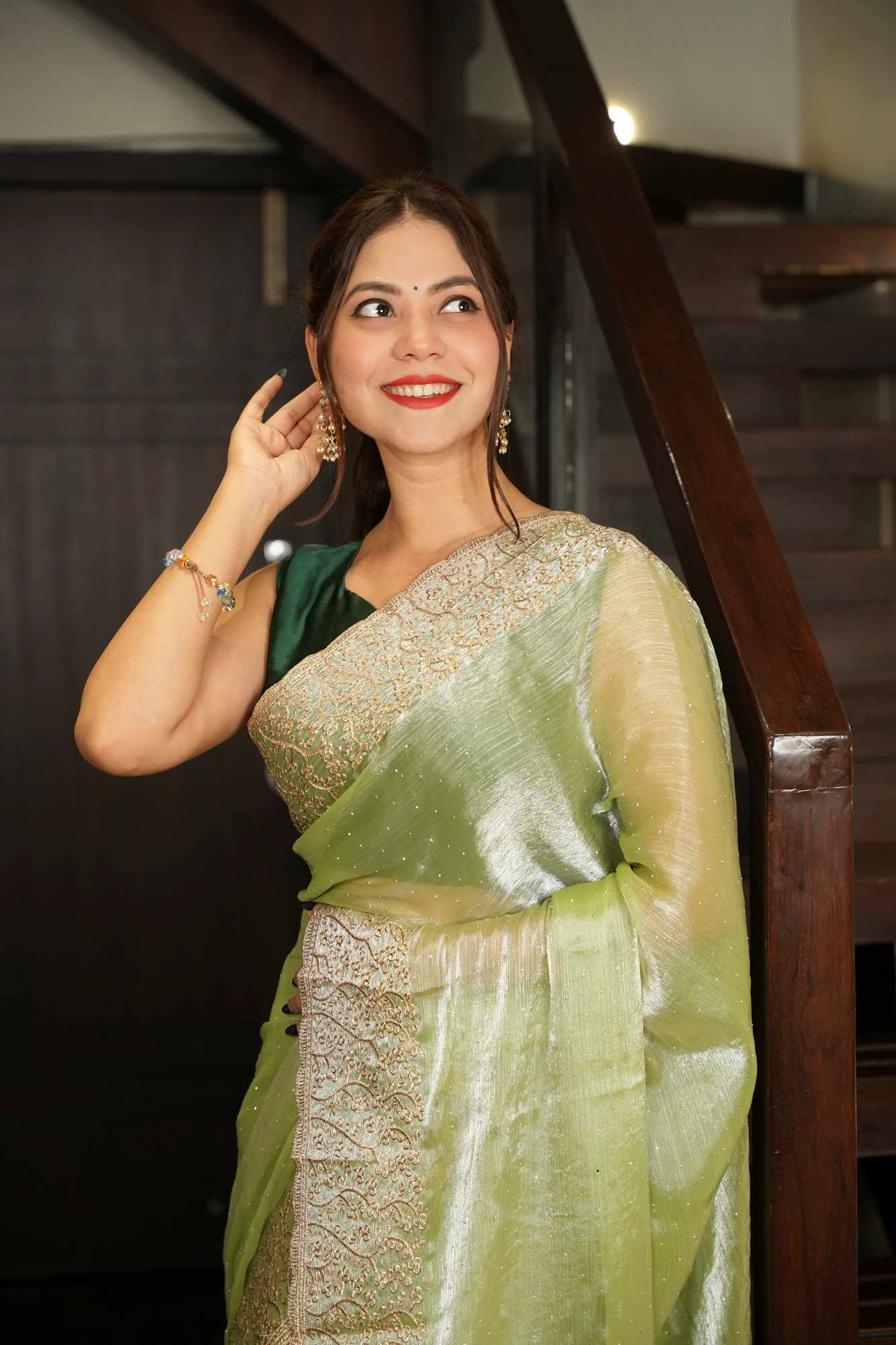 Burberri Chiffon Multithread embroidery with sequins Work Ready To Wear Saree