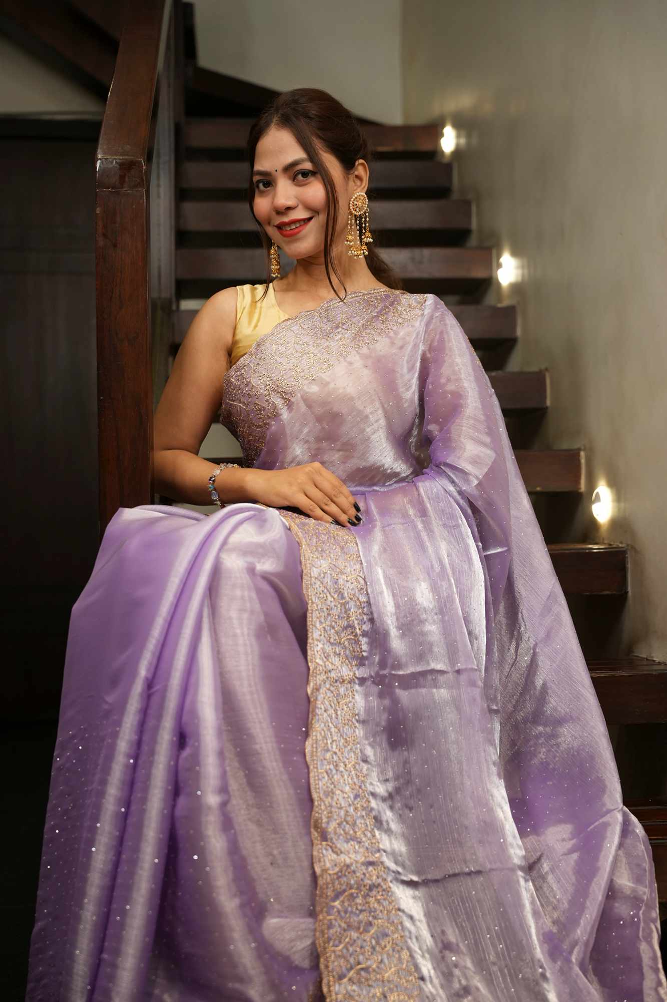 Burberi Chiffon Multi Embroidery Work Ready To Wear Saree