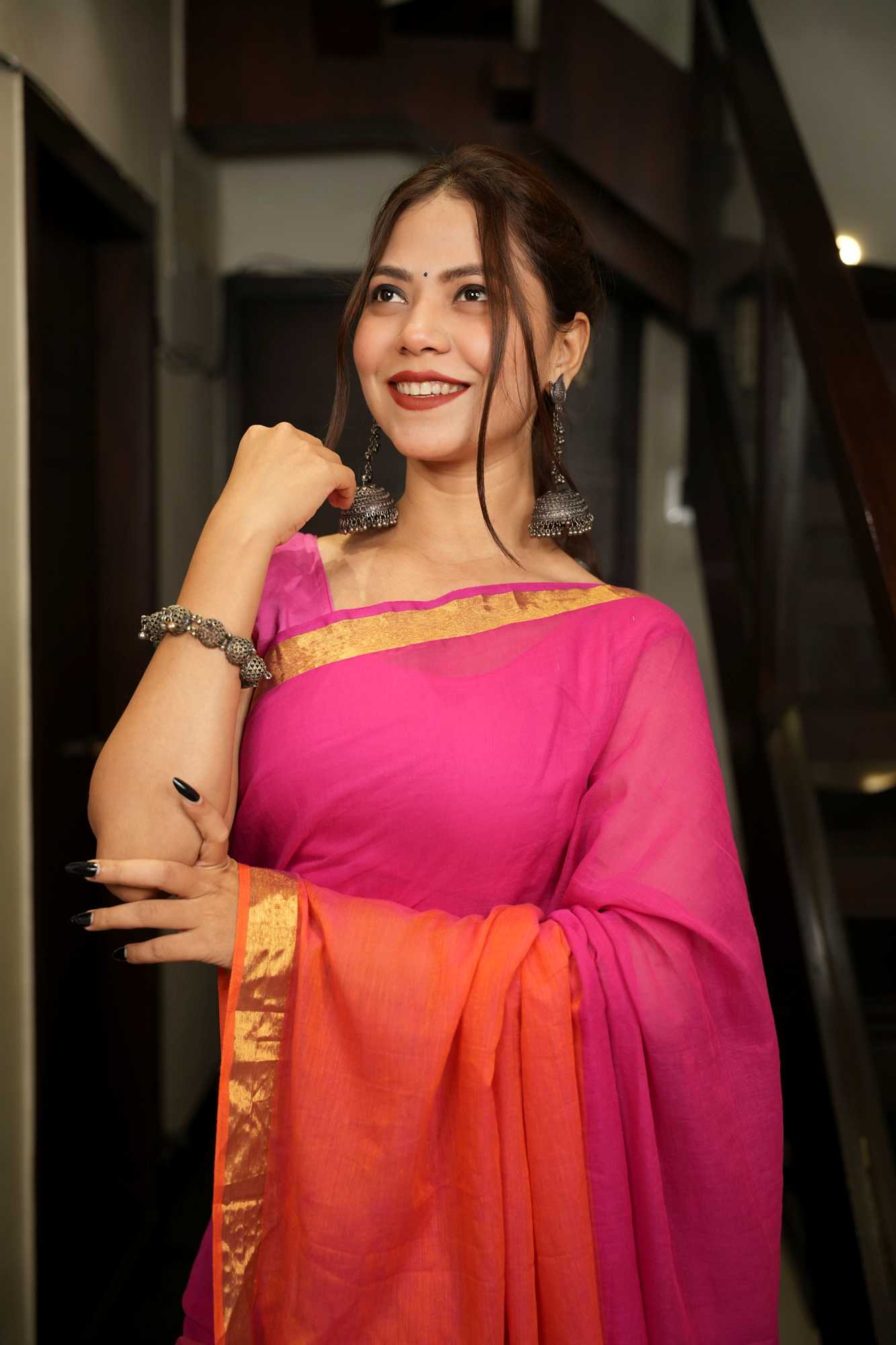 Soft Mulmul Cotton 2 shade Ready To Wear Saree