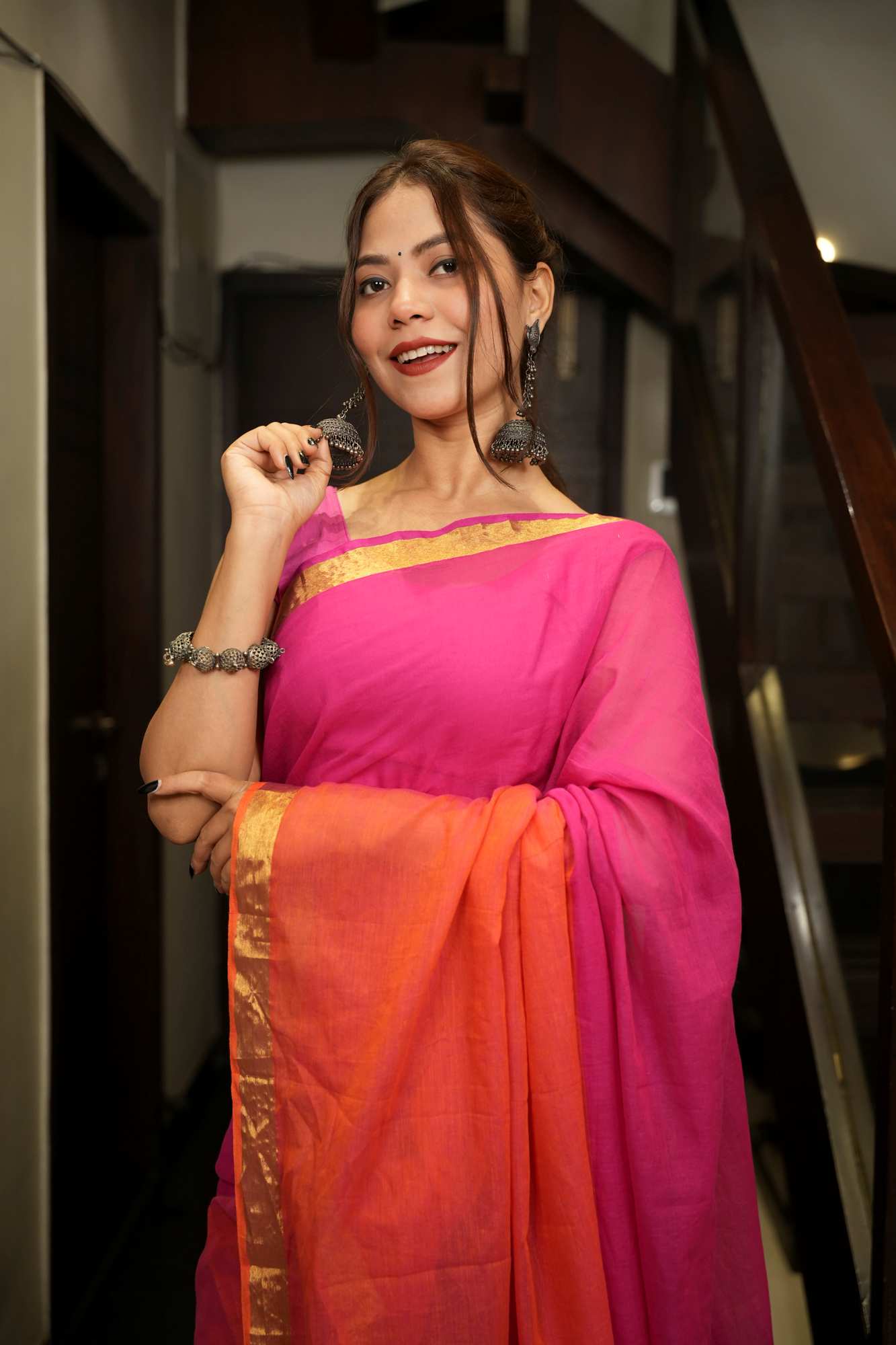 Soft Mulmul Cotton 2 shade Ready To Wear Saree