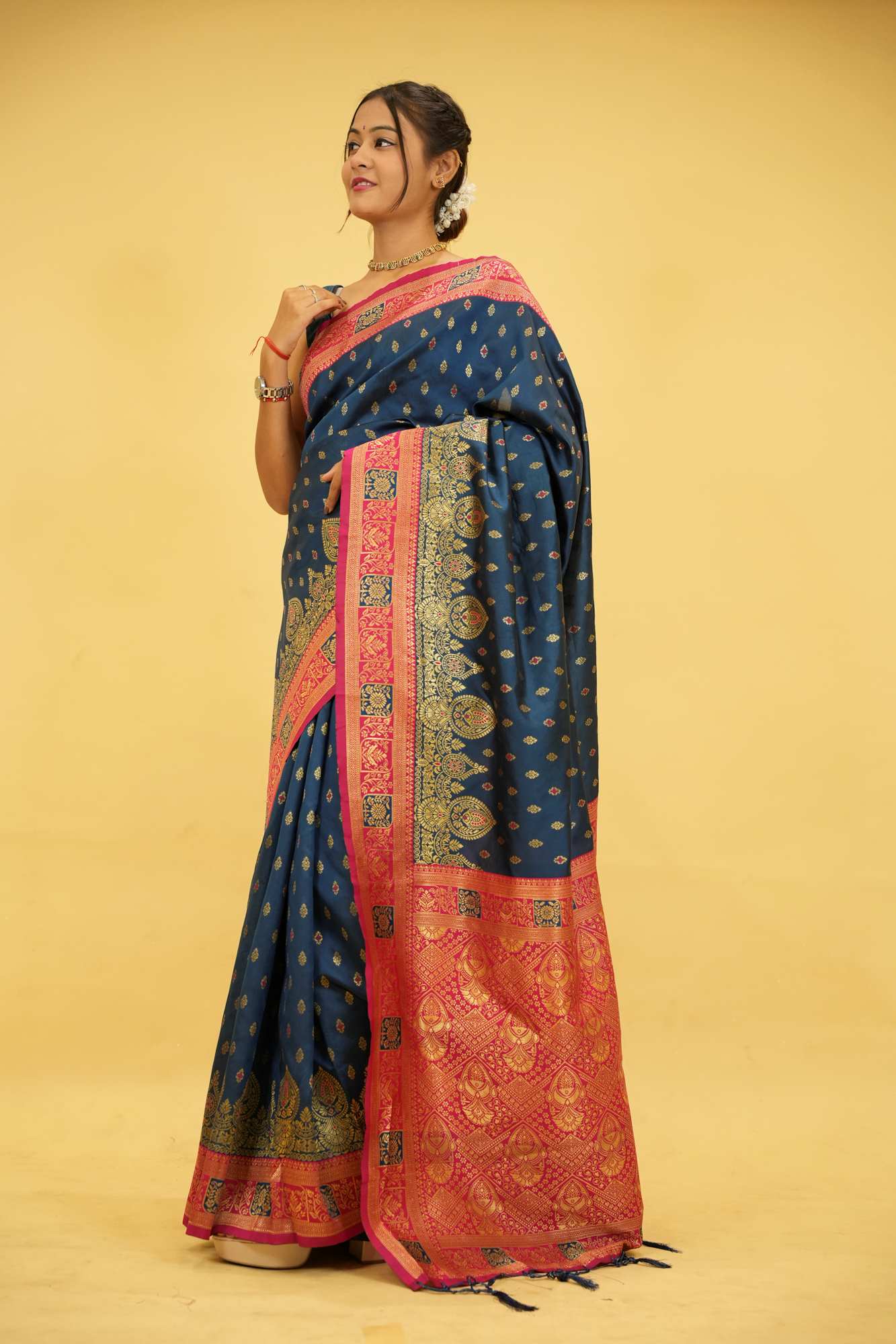 Banarasi with Meena work on Border ornate pallu ready to wear saree