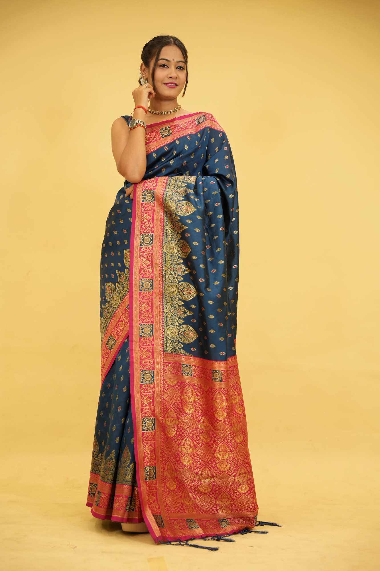 Dharamwaram Weave Prestitched Saree With Ornate Meenakari Detailing – Luxury Ready-to-Wear Elegance