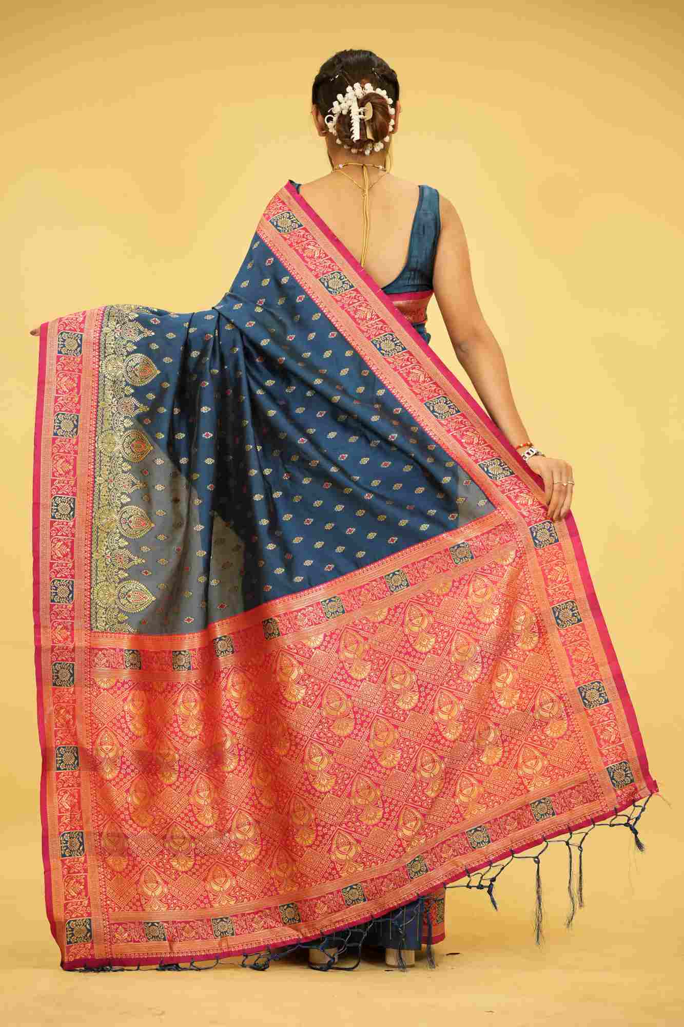Dharamwaram Weave Prestitched Saree With Ornate Meenakari Detailing – Luxury Ready-to-Wear Elegance
