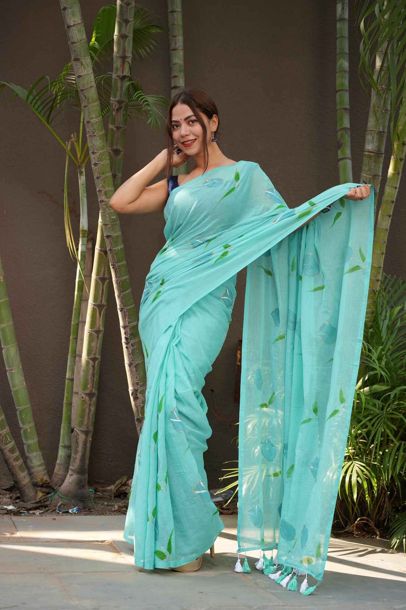 Painted by Hand, Worn by Heart — Soft mulmul cotton Ready-to-Wear Saree