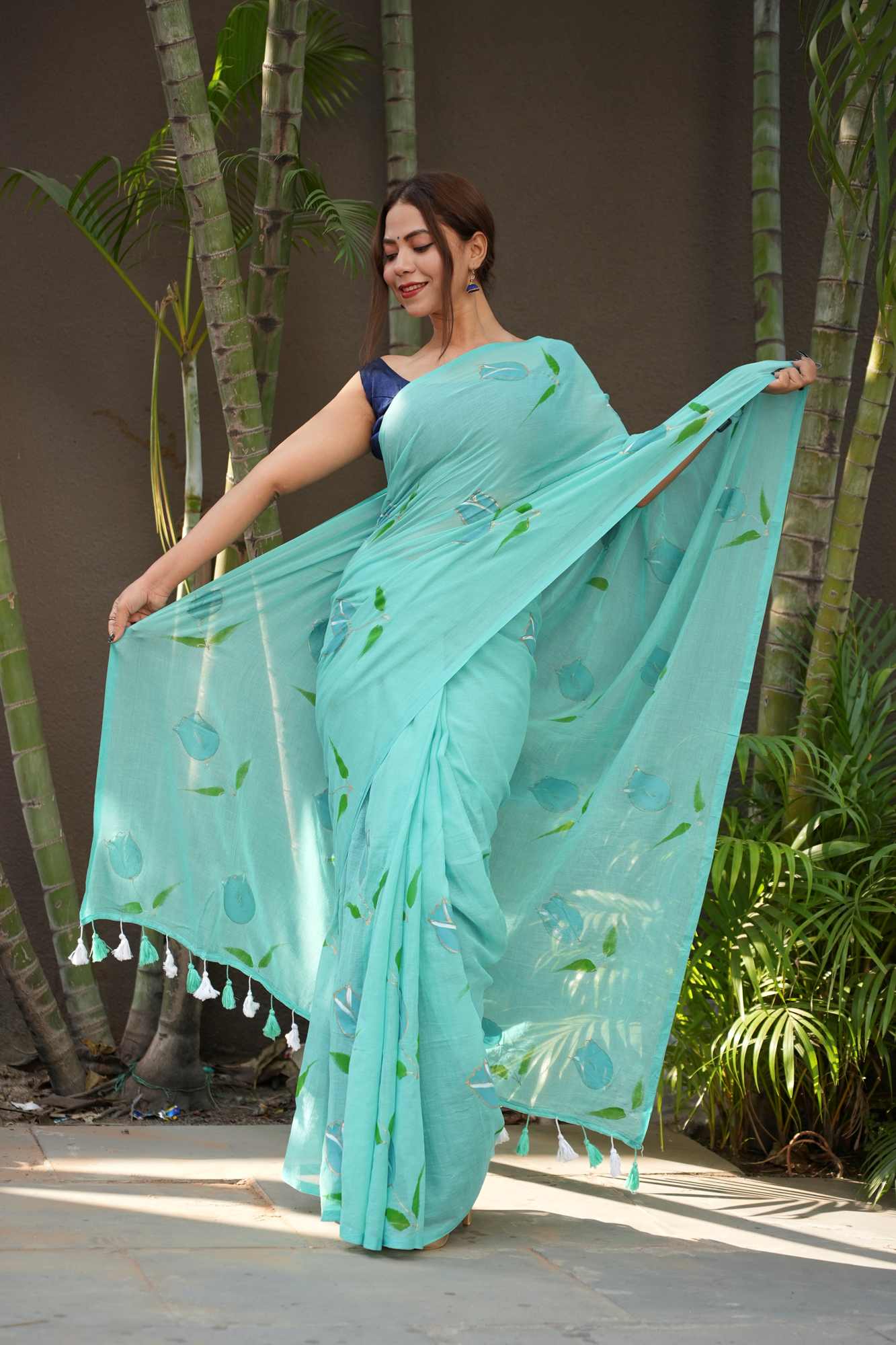 Painted by Hand, Worn by Heart — Soft mulmul cotton Ready-to-Wear Saree