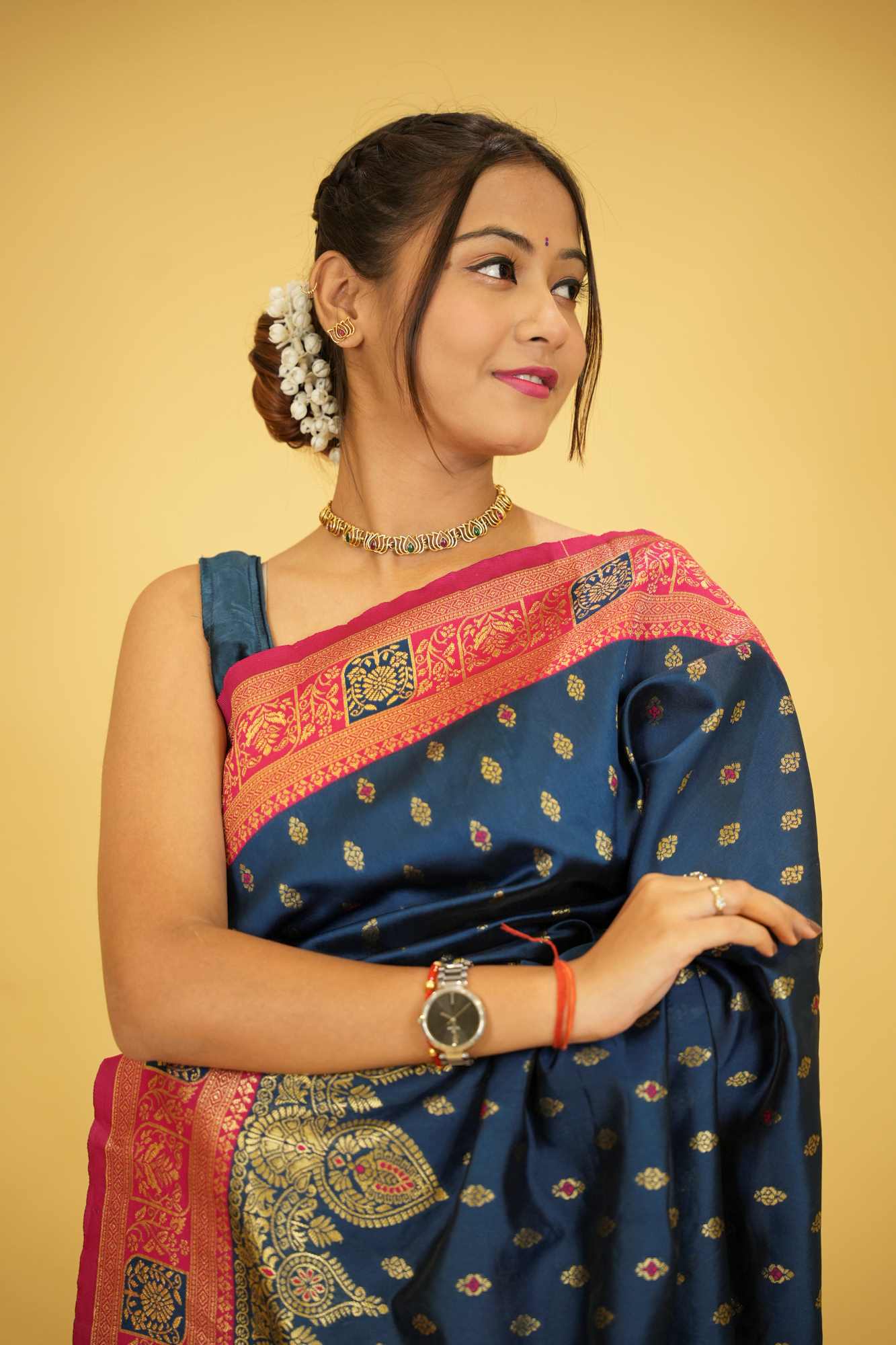 Dharamwaram Weave Prestitched Saree With Ornate Meenakari Detailing – Luxury Ready-to-Wear Elegance