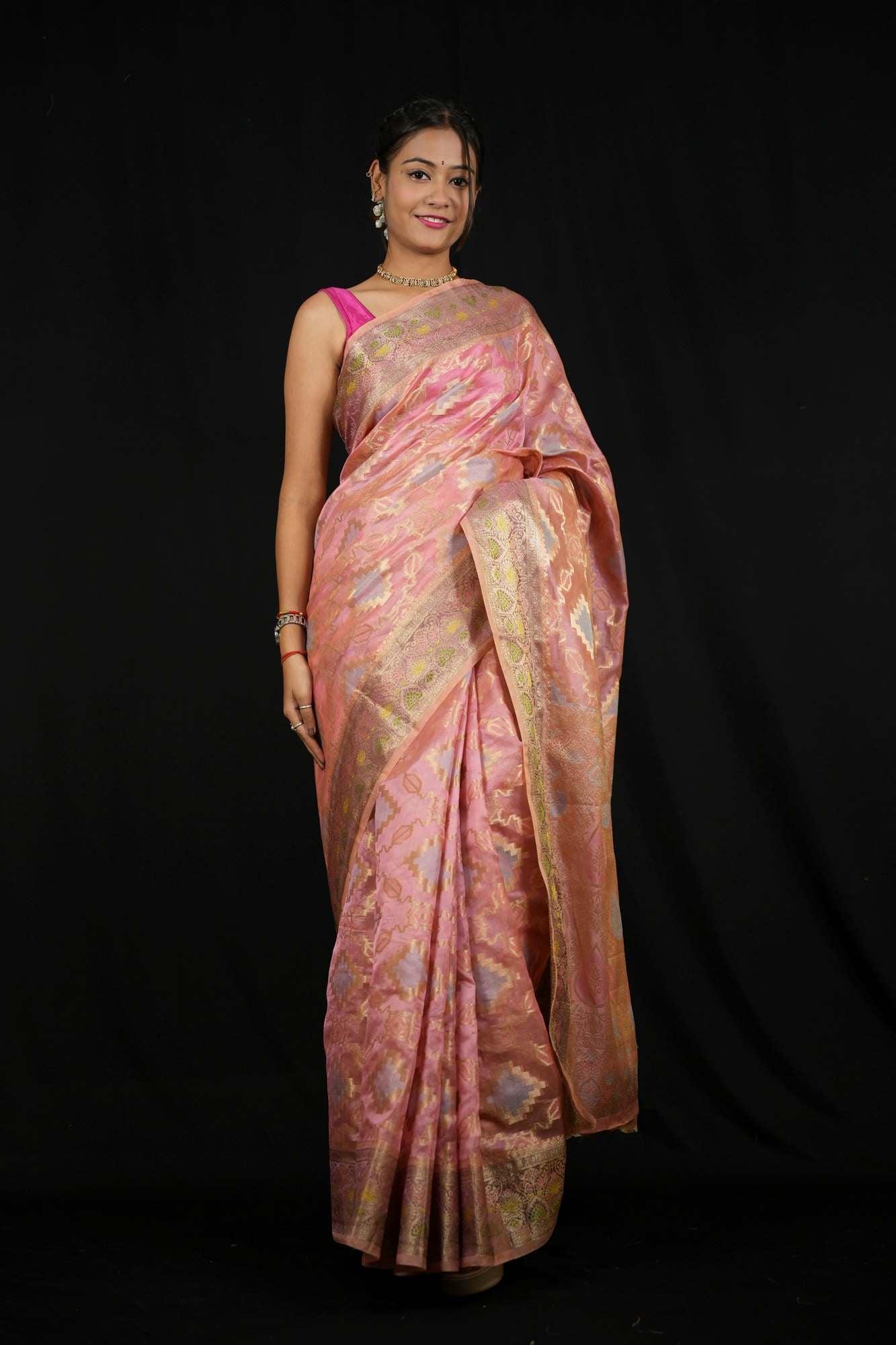Silk with Golden Zari Weave and Traditional Paisley Motifs Ready To Wear Saree