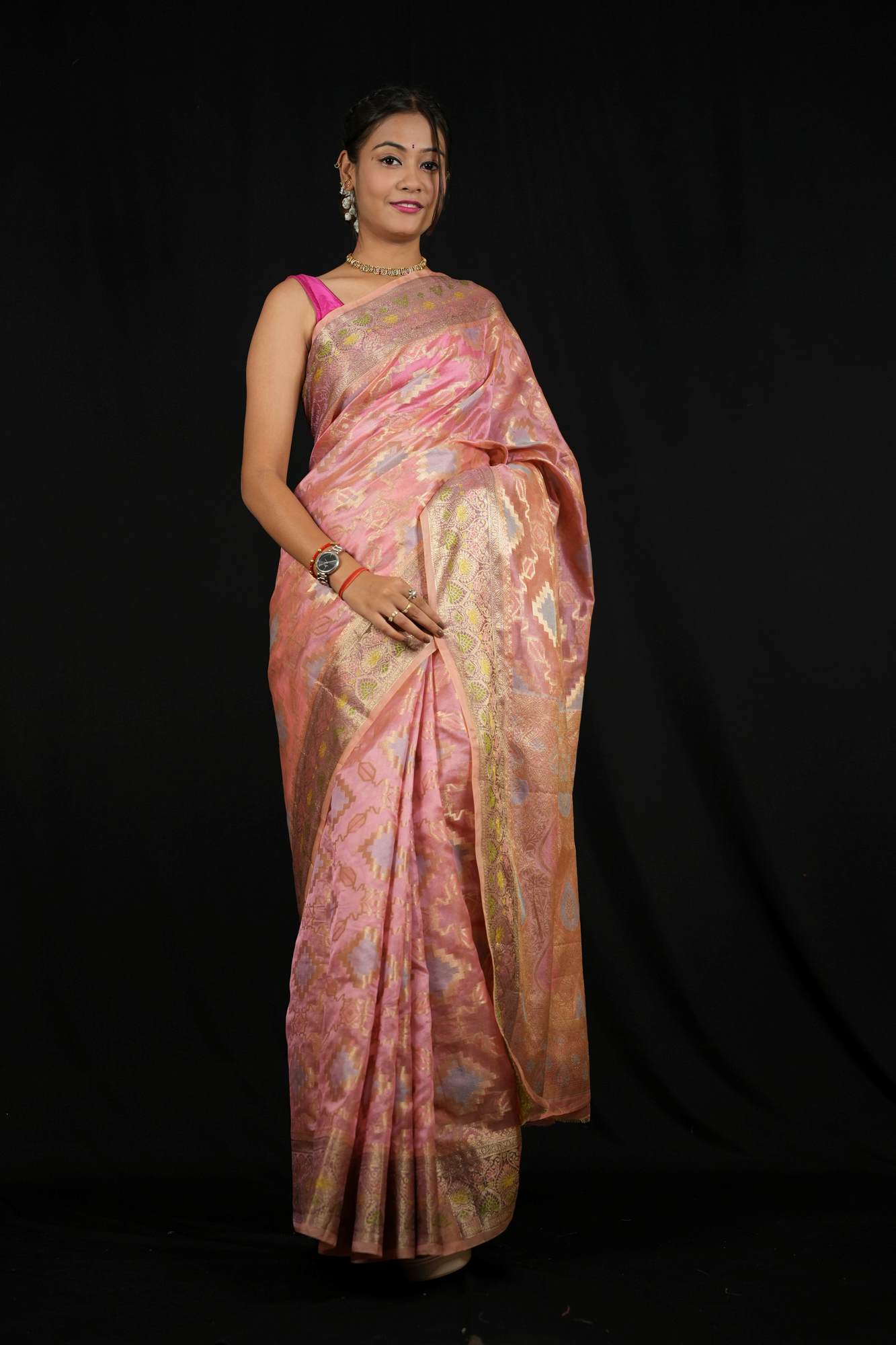 Silk with Golden Zari Weave and Traditional Paisley Motifs Ready To Wear Saree