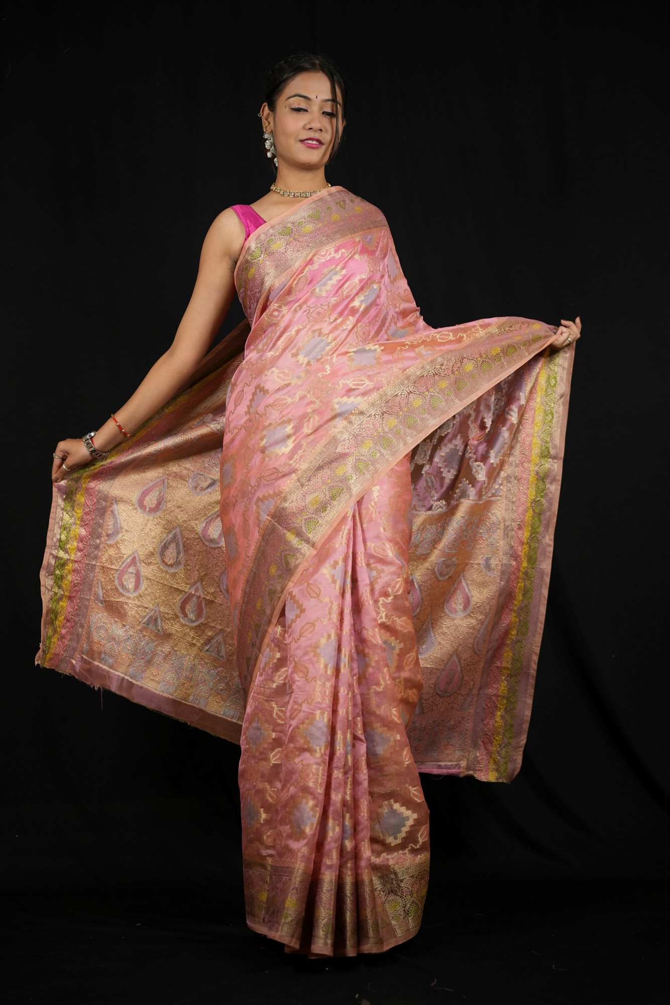 Silk with Golden Zari Weave and Traditional Paisley Motifs Ready To Wear Saree