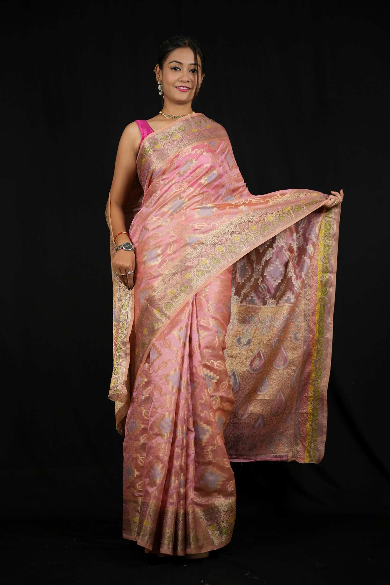 Silk with Golden Zari Weave and Traditional Paisley Motifs Ready To Wear Saree