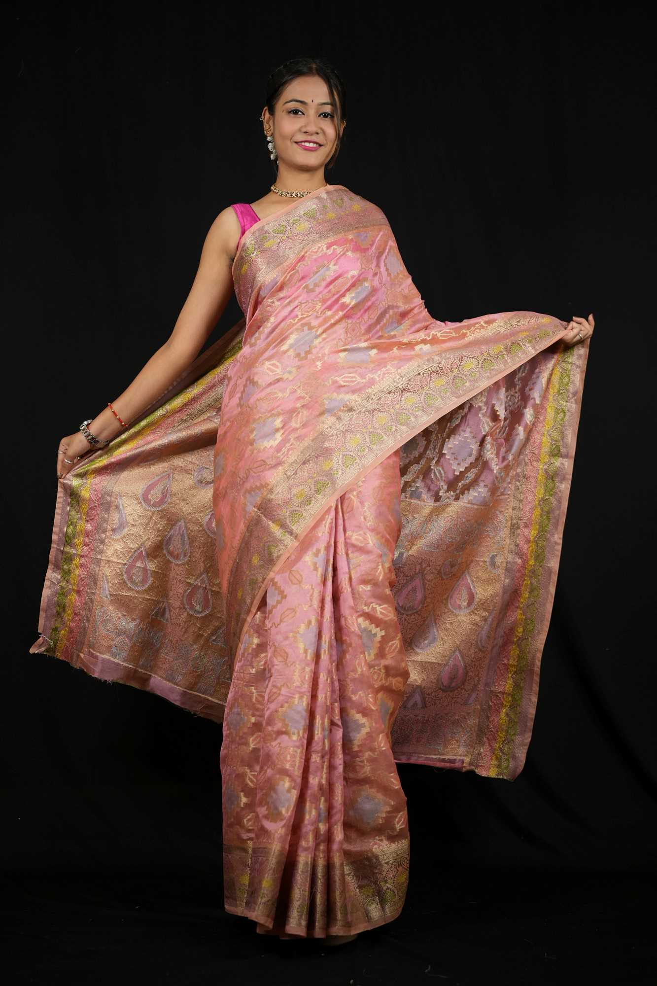 Silk with Golden Zari Weave and Traditional Paisley Motifs Ready To Wear Saree
