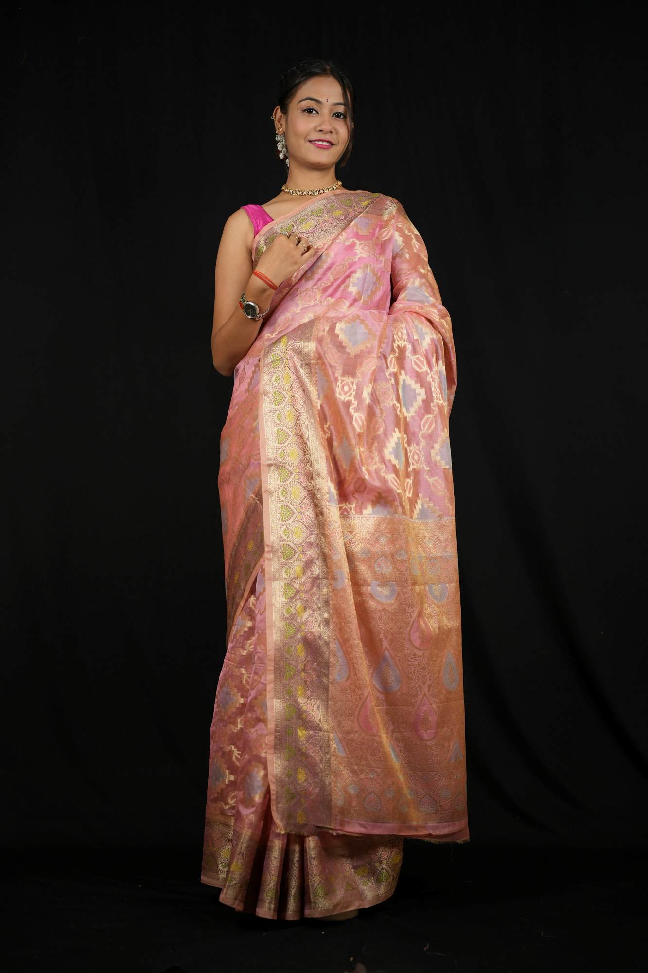 Silk with Golden Zari Weave and Traditional Paisley Motifs Ready To Wear Saree