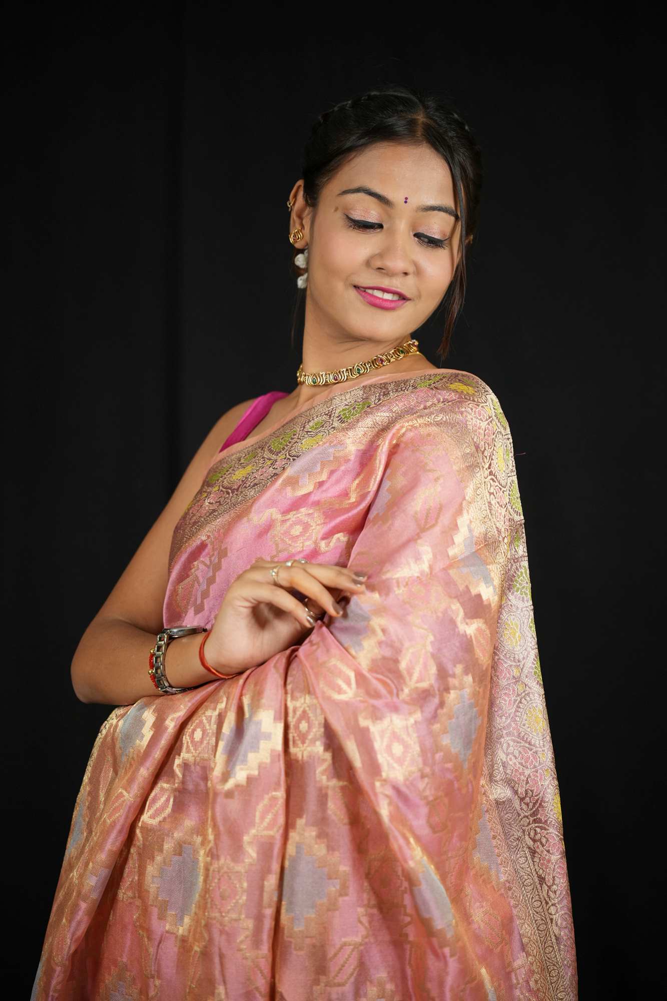 Silk with Golden Zari Weave and Traditional Paisley Motifs Ready To Wear Saree