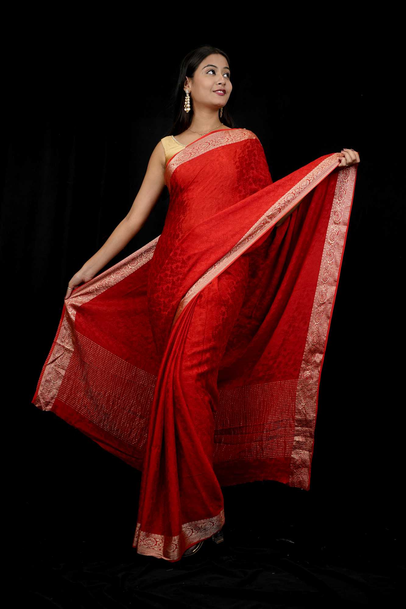 Viscose Soft Chinon Weaving Pattern Ready To Wear Saree