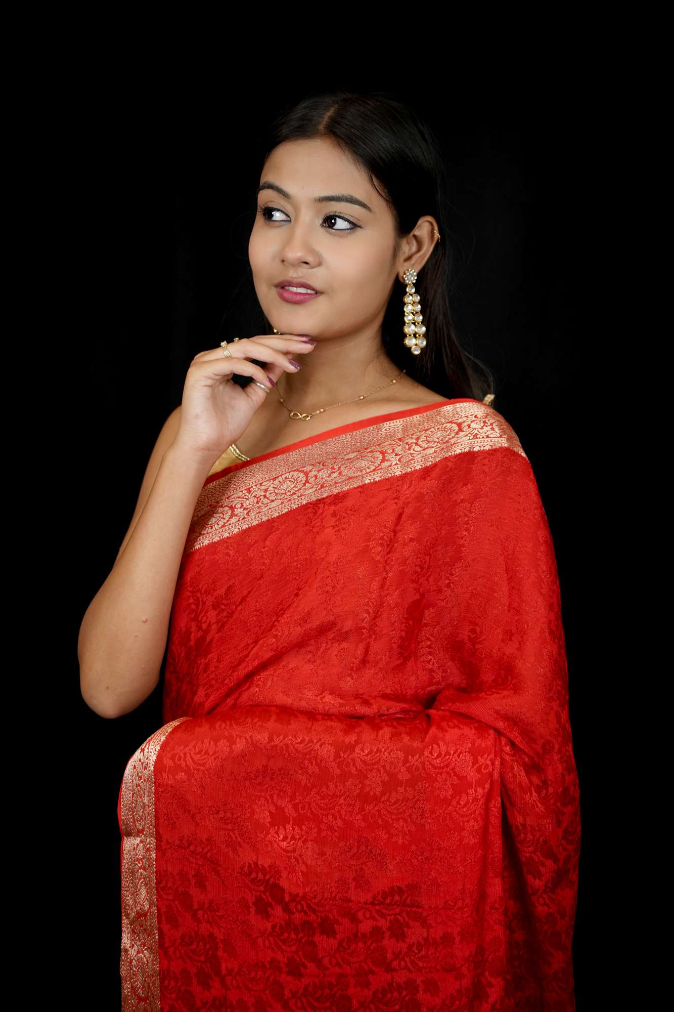 Viscose Soft Chinon Weaving Pattern Ready To Wear Saree