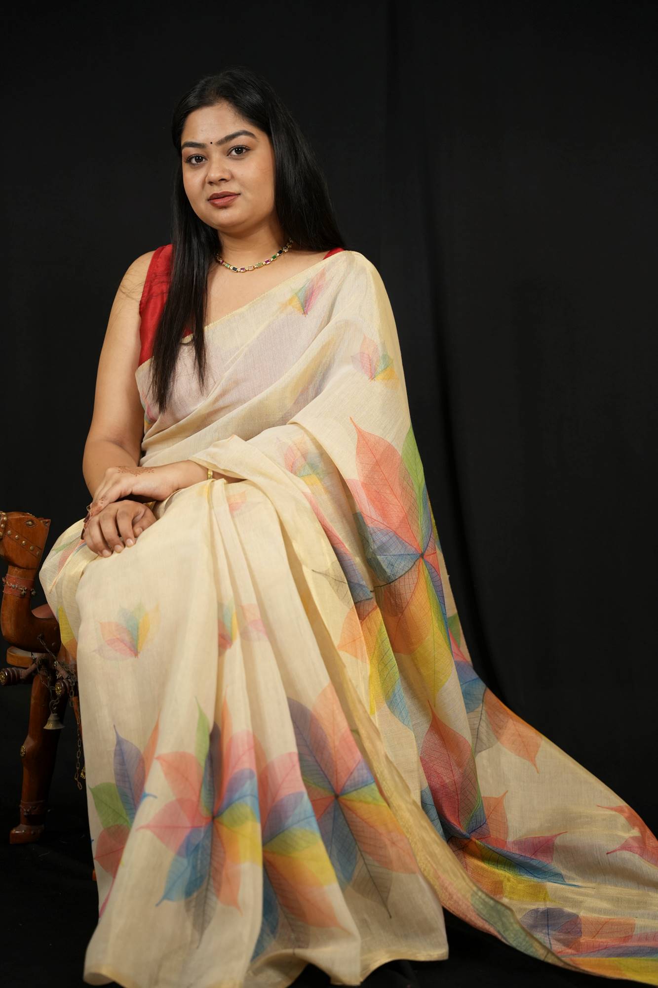 Silk with Multicolored Leaf Print Ready To Wear Saree