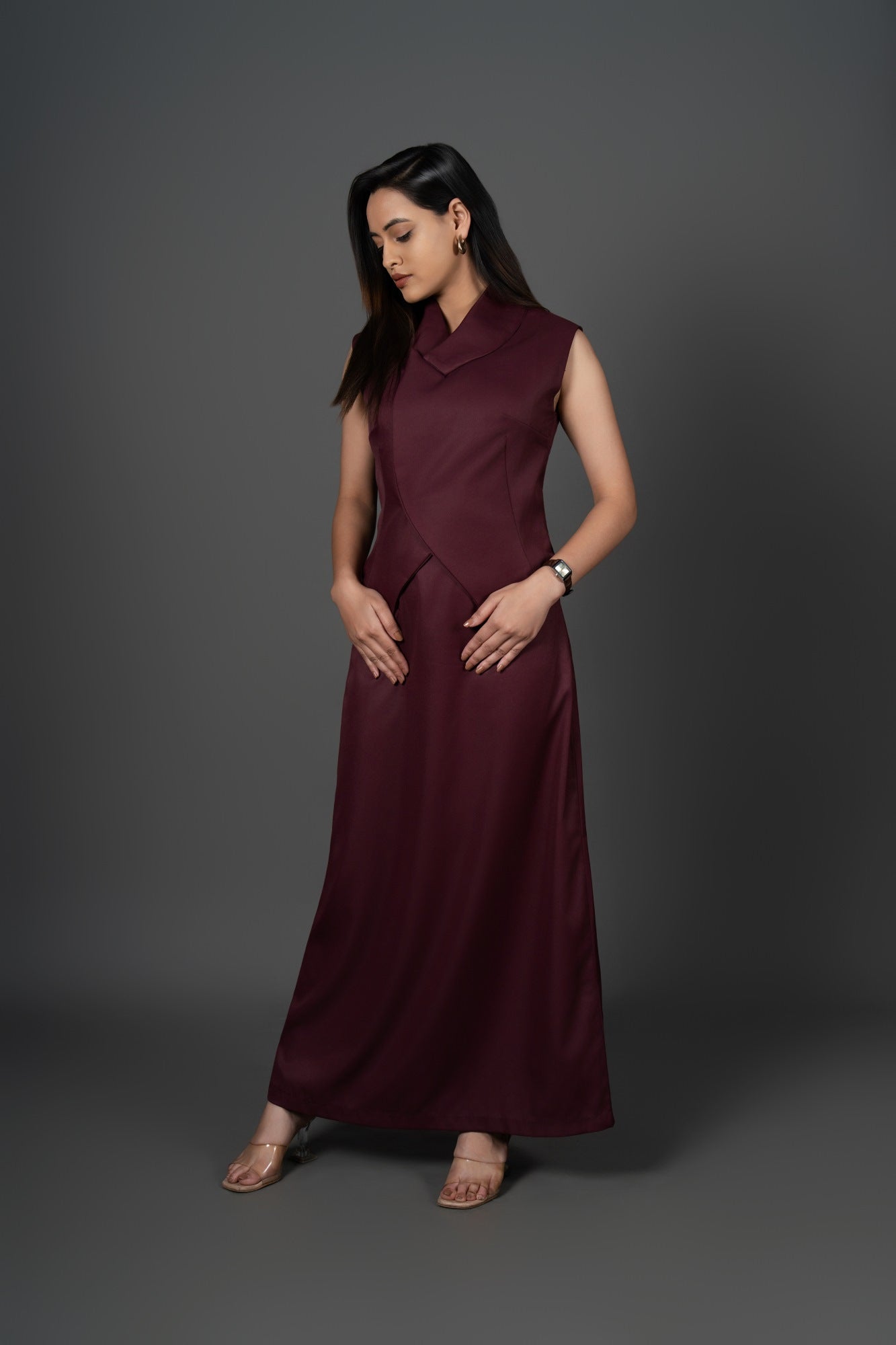 Viscose Suiting Asymmetric Elegance Statement Dress