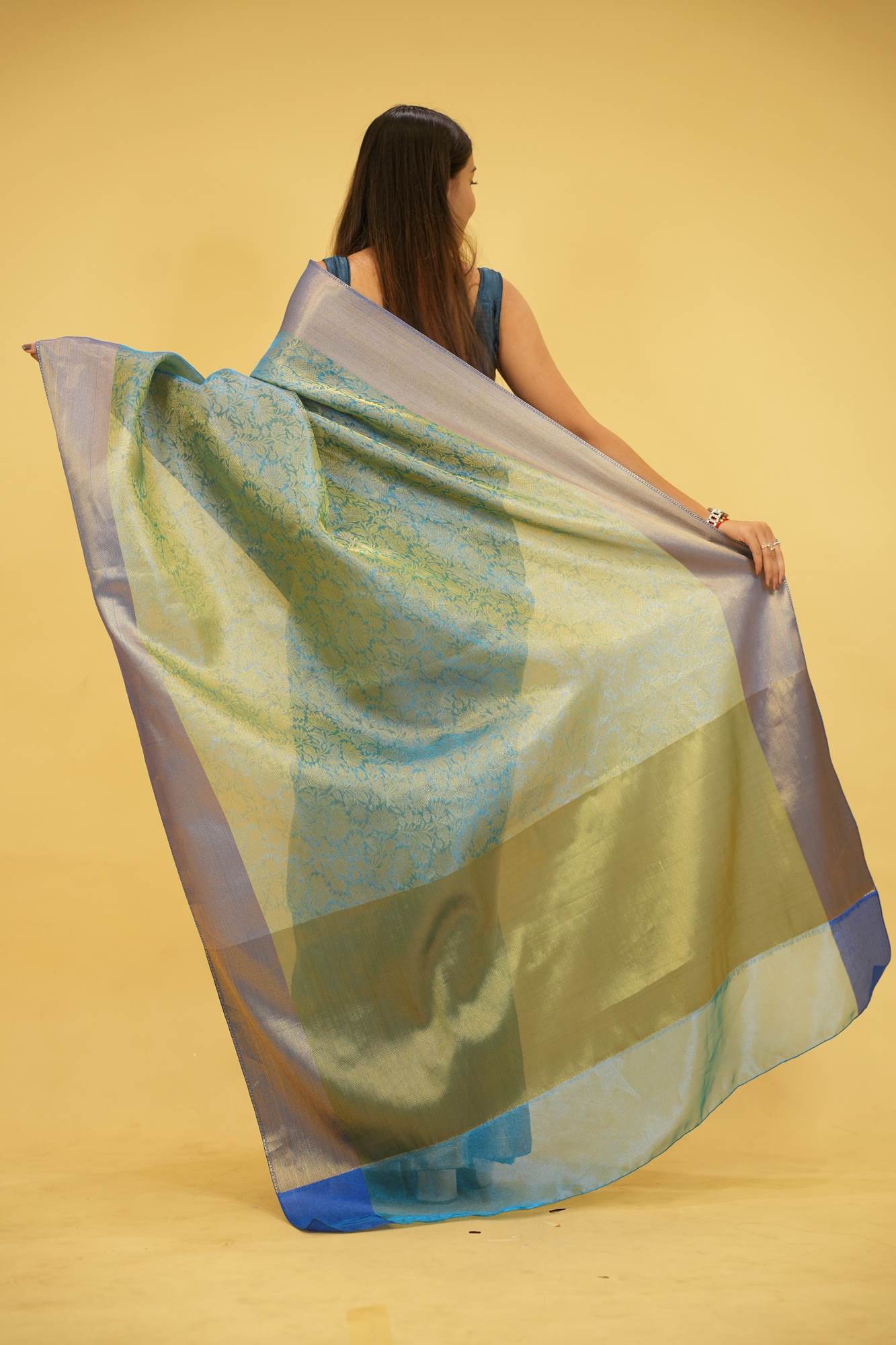 Tissue Silk with Gold Zari Floral Motifs & jacquards pallu Ready To Wear Saree