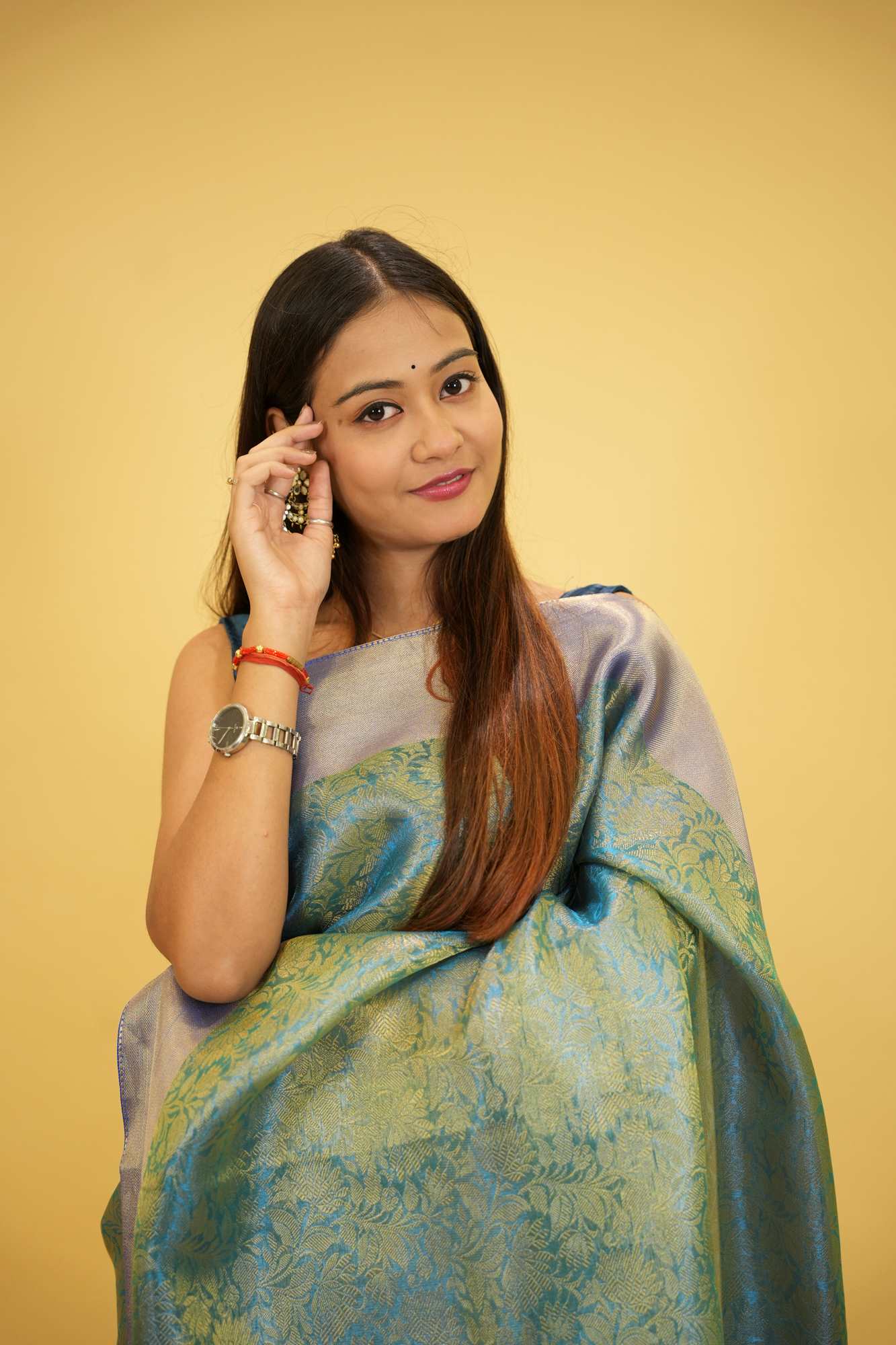 Tissue Silk with Gold Zari Floral Motifs & jacquards pallu Ready To Wear Saree