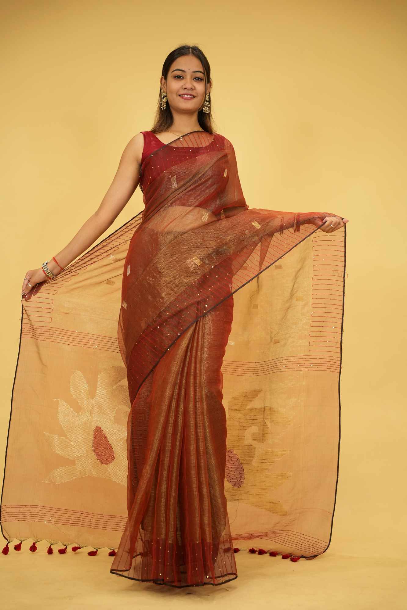 Tissue Jamdani Weaving Work Sequence Embellished Ready To Wear Saree