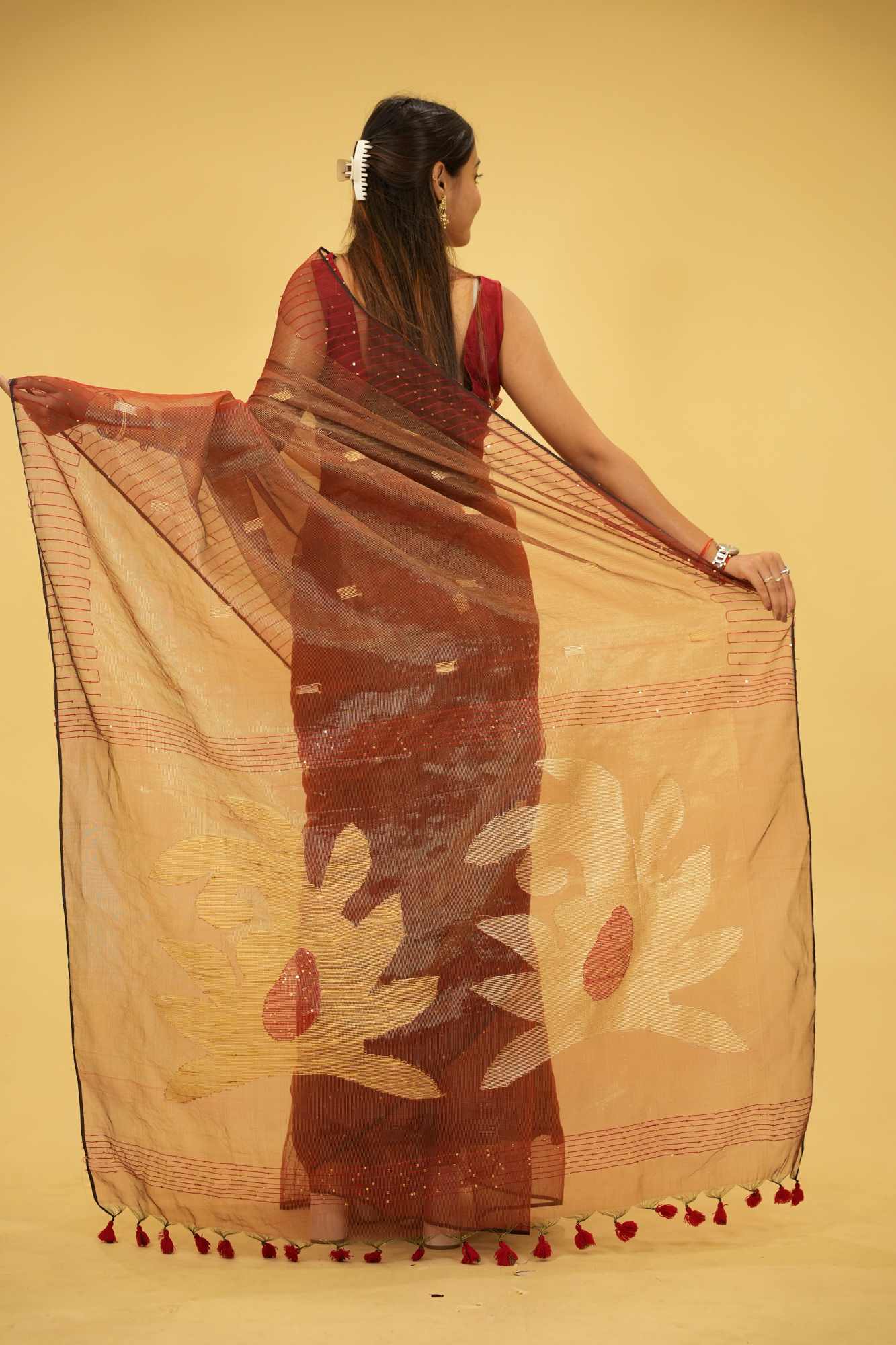 Tissue Jamdani Weaving Work Sequence Embellished Ready To Wear Saree