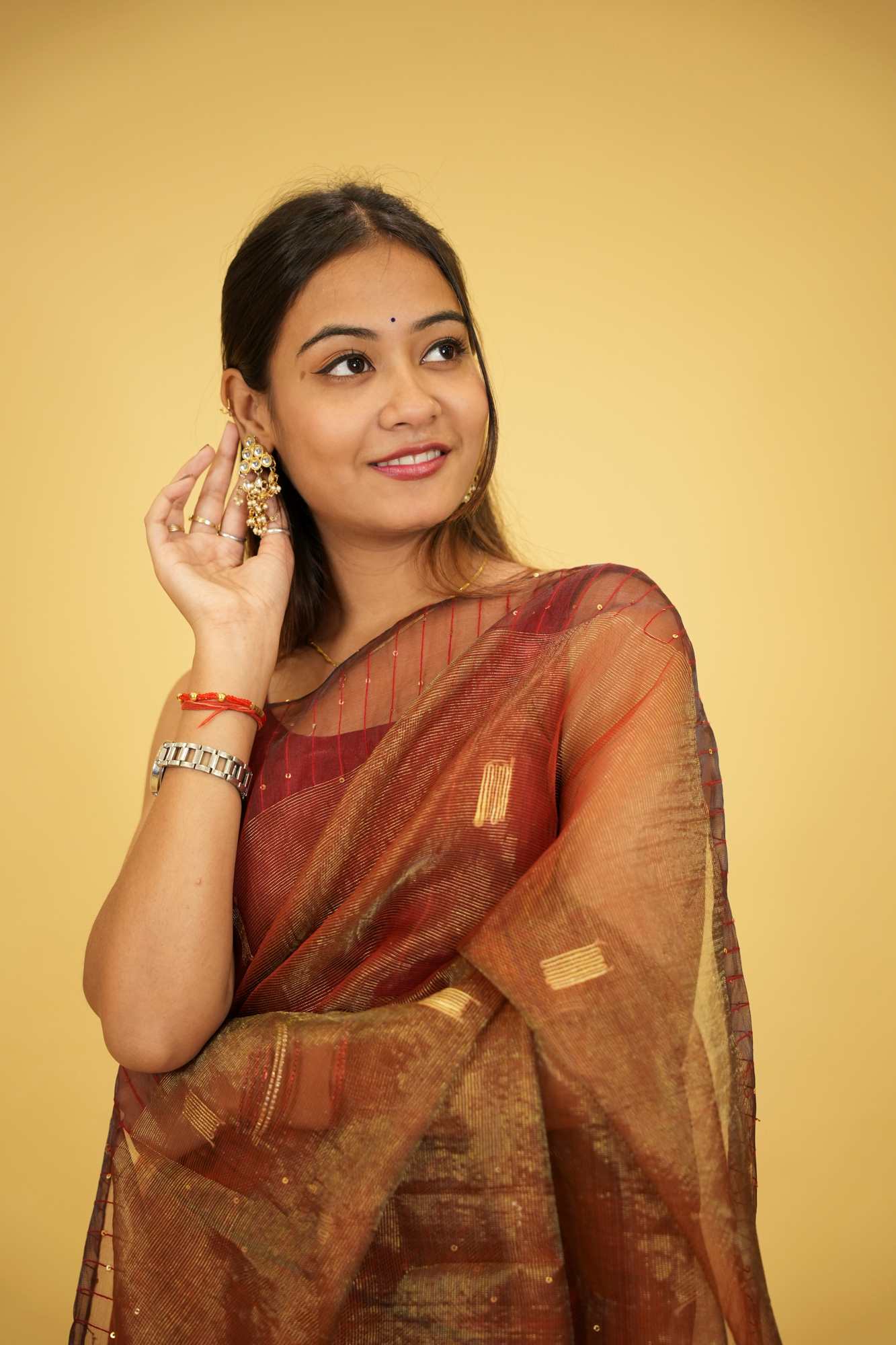 Tissue Jamdani Weaving Work Sequence Embellished Ready To Wear Saree