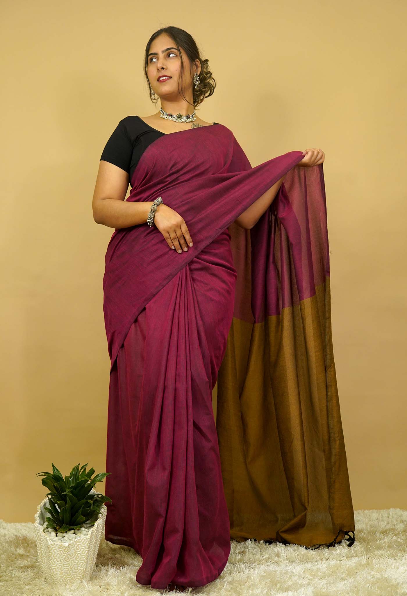 Ready To Wear Saree With Musturd Yellow Pallu Khadi Cotton Wrap In One Minute Saree