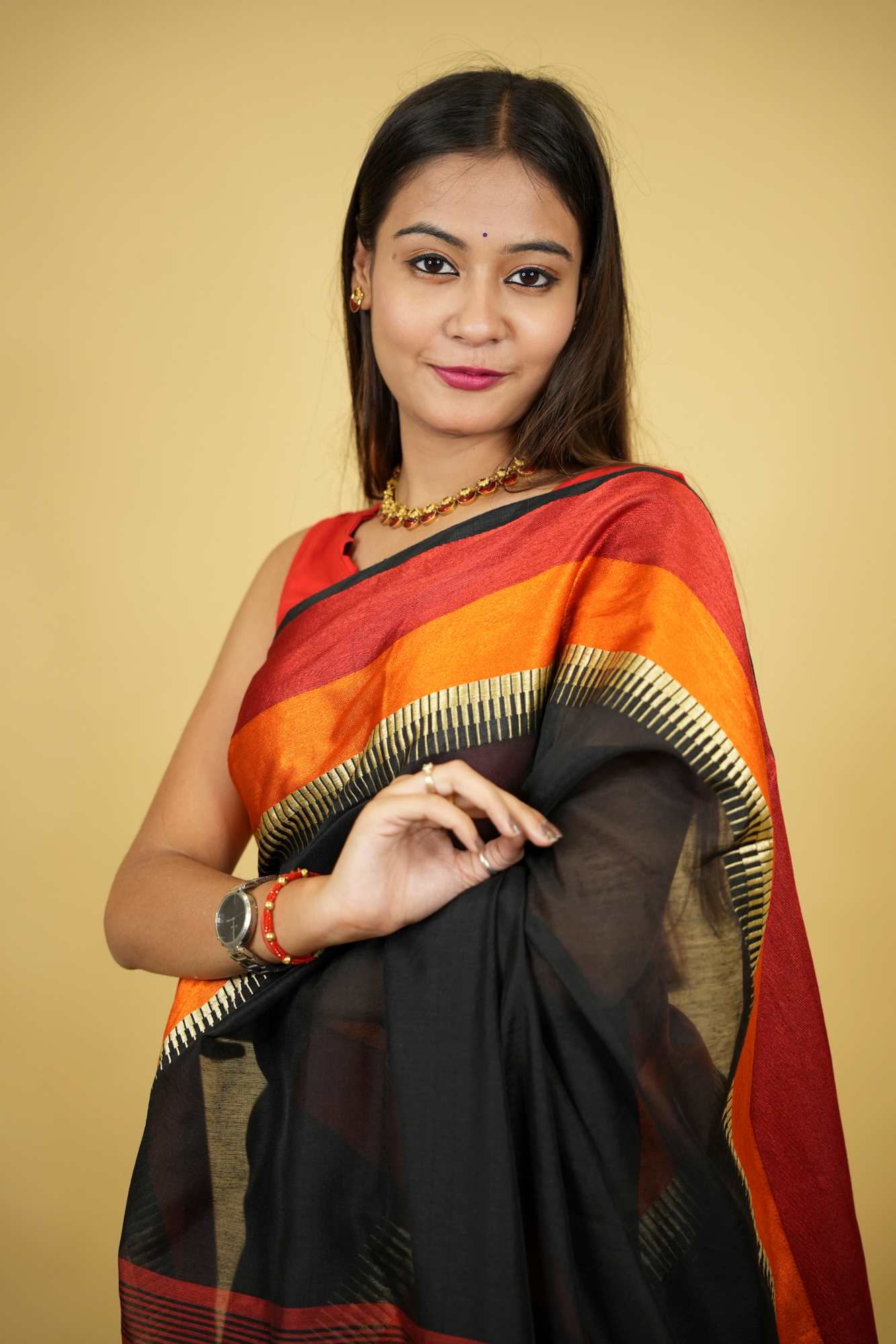 Cotton Silk with Rich Striped Pallu & Dual-Tone Contrast Border Ready To Wear Saree