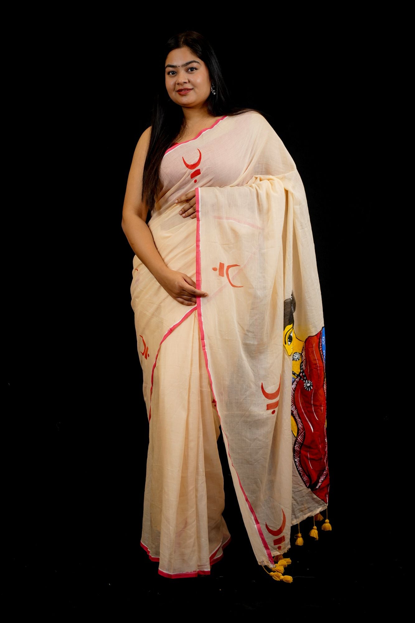 Hand-Painted Mulmul Cotton with Traditional Art Design Ready To Wear Saree