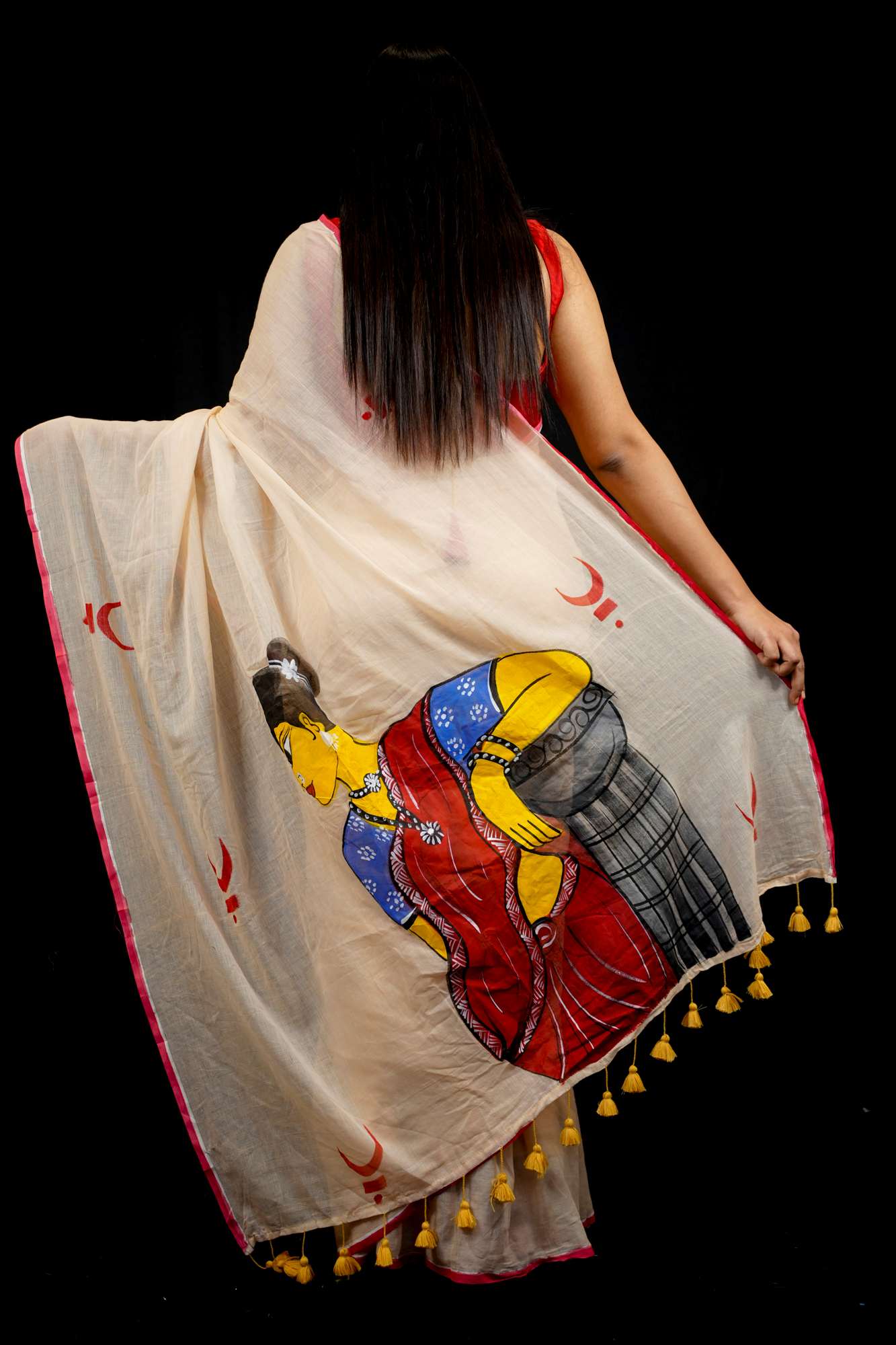 Hand-Painted Mulmul Cotton with Traditional Art Design Ready To Wear Saree