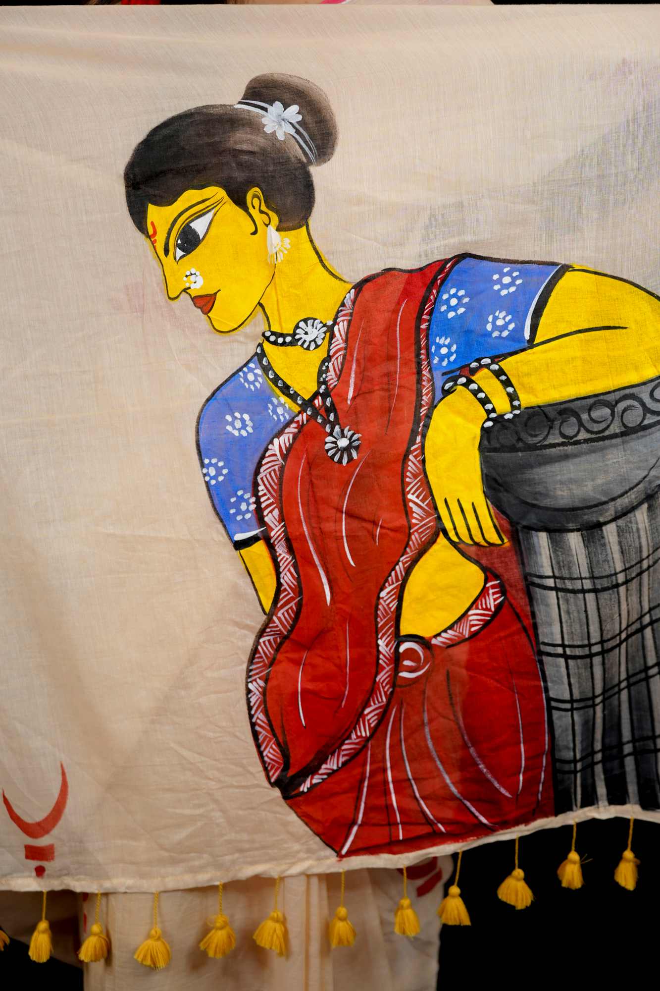 Hand-Painted Mulmul Cotton with Traditional Art Design Ready To Wear Saree