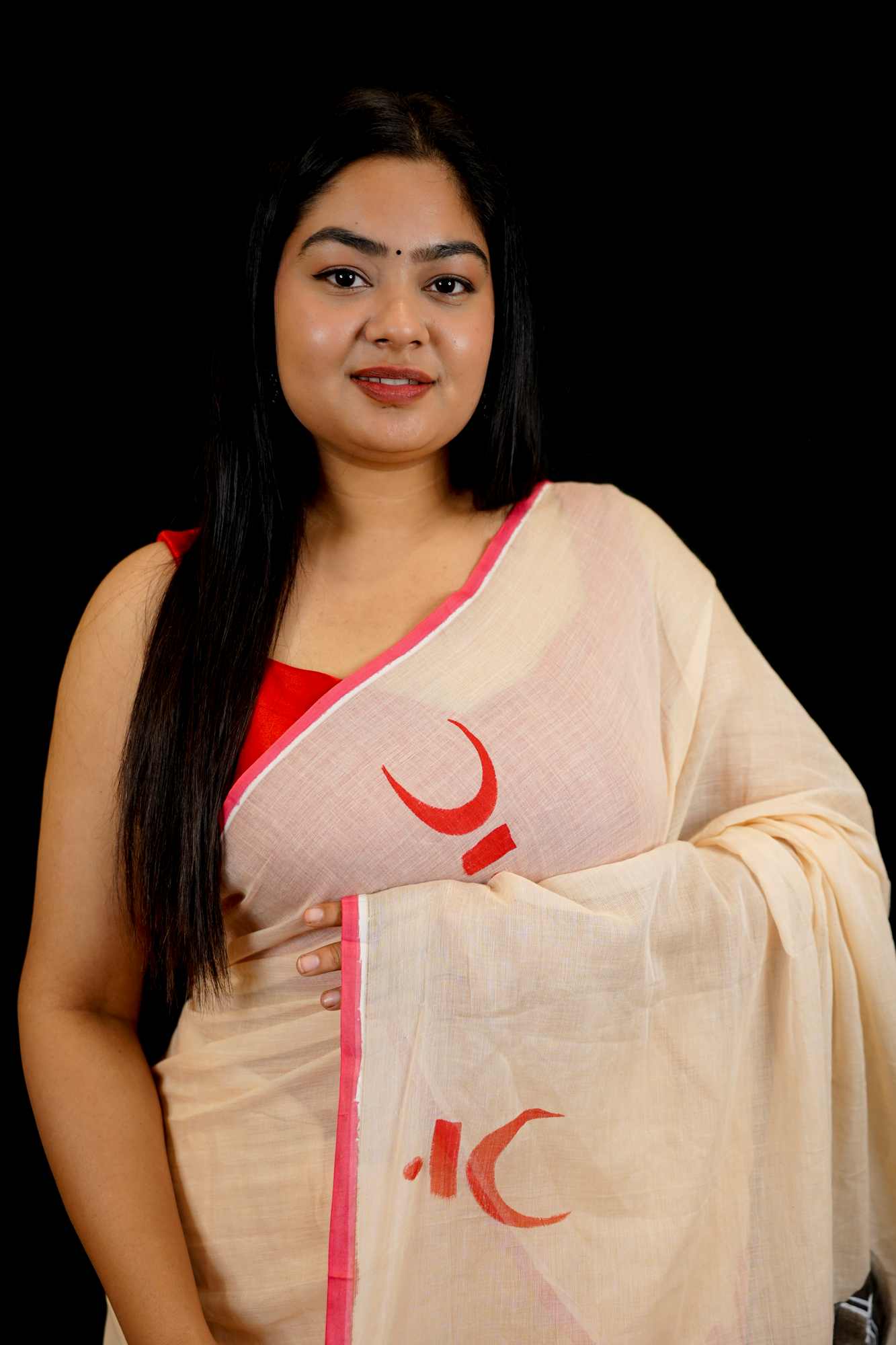 Hand-Painted Mulmul Cotton with Traditional Art Design Ready To Wear Saree