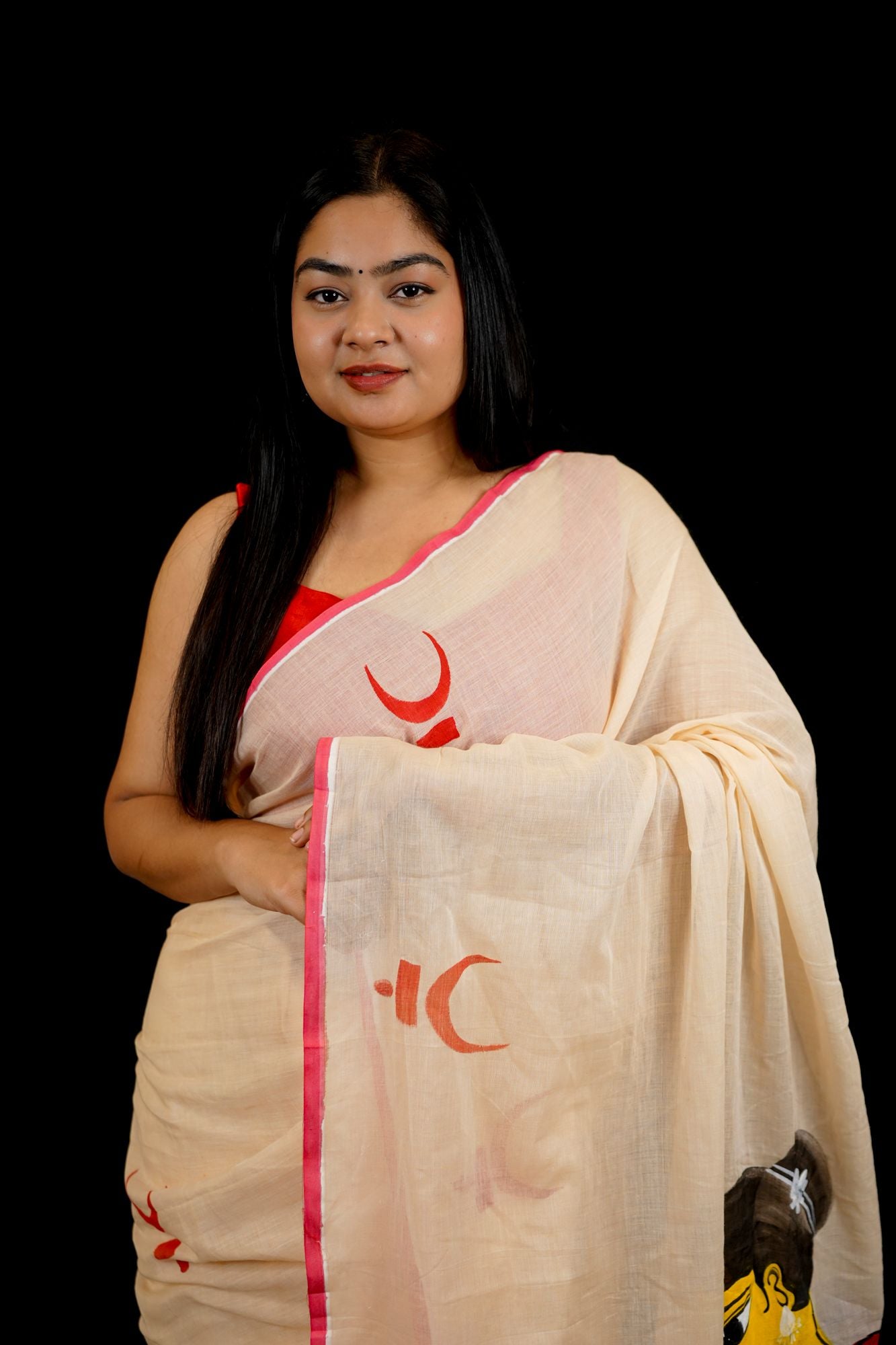 Hand-Painted Mulmul Cotton with Traditional Art Design Ready To Wear Saree