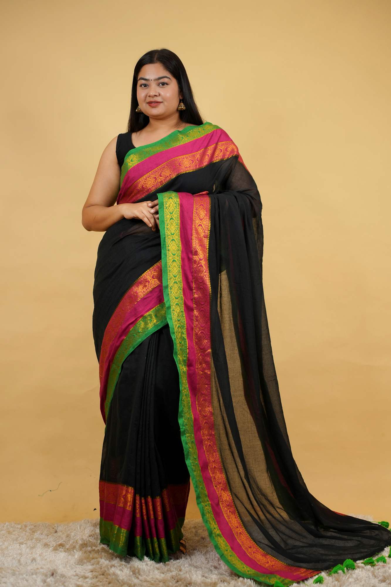 Mul Mul Cotton With Contrast Border Pure Handloom Work Ready To Wear Saree