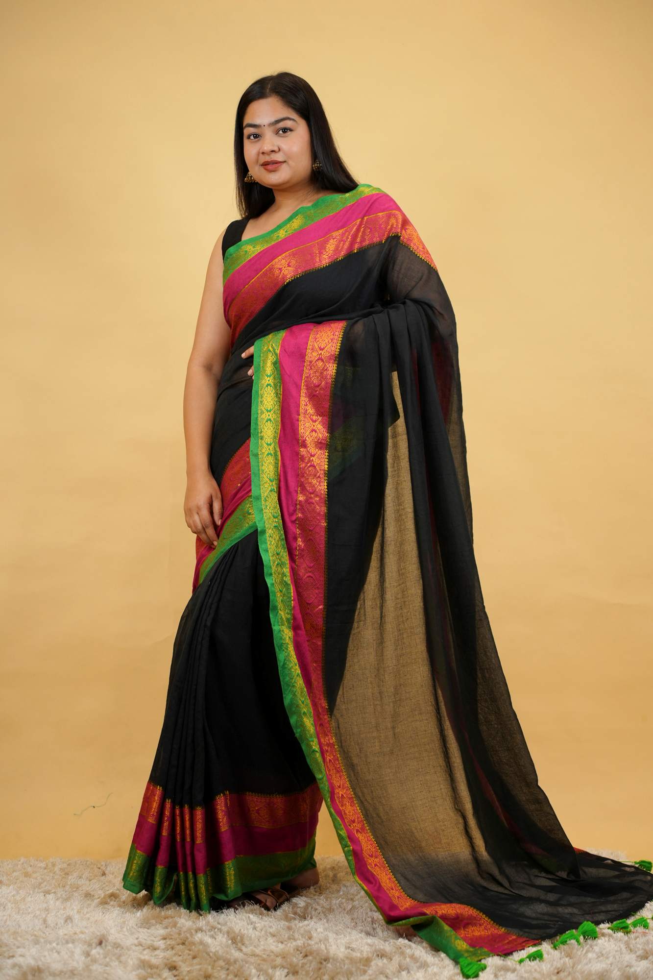 Mul Mul Cotton With Contrast Border Pure Handloom Work Ready To Wear Saree