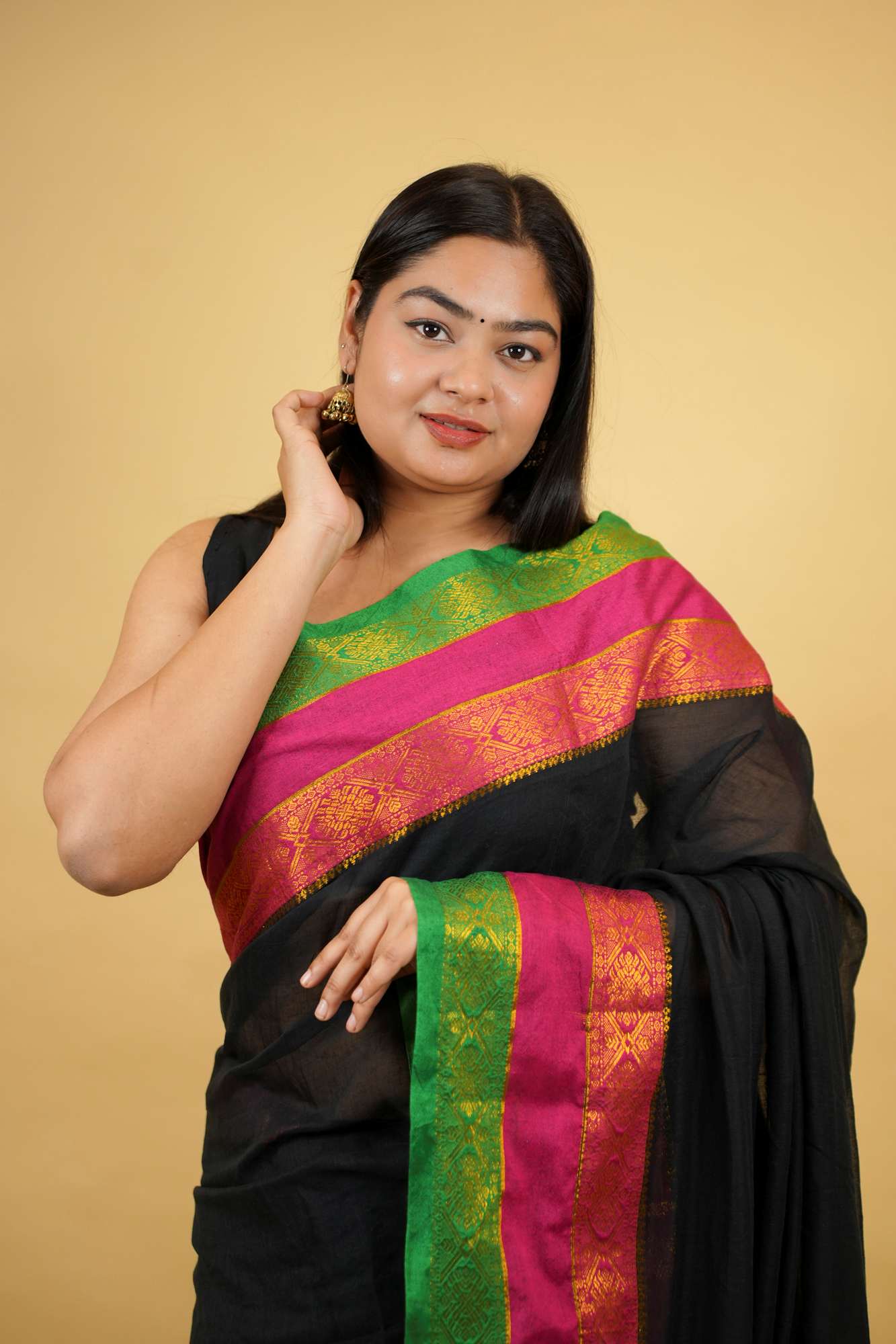 Mul Mul Cotton With Contrast Border Pure Handloom Work Ready To Wear Saree