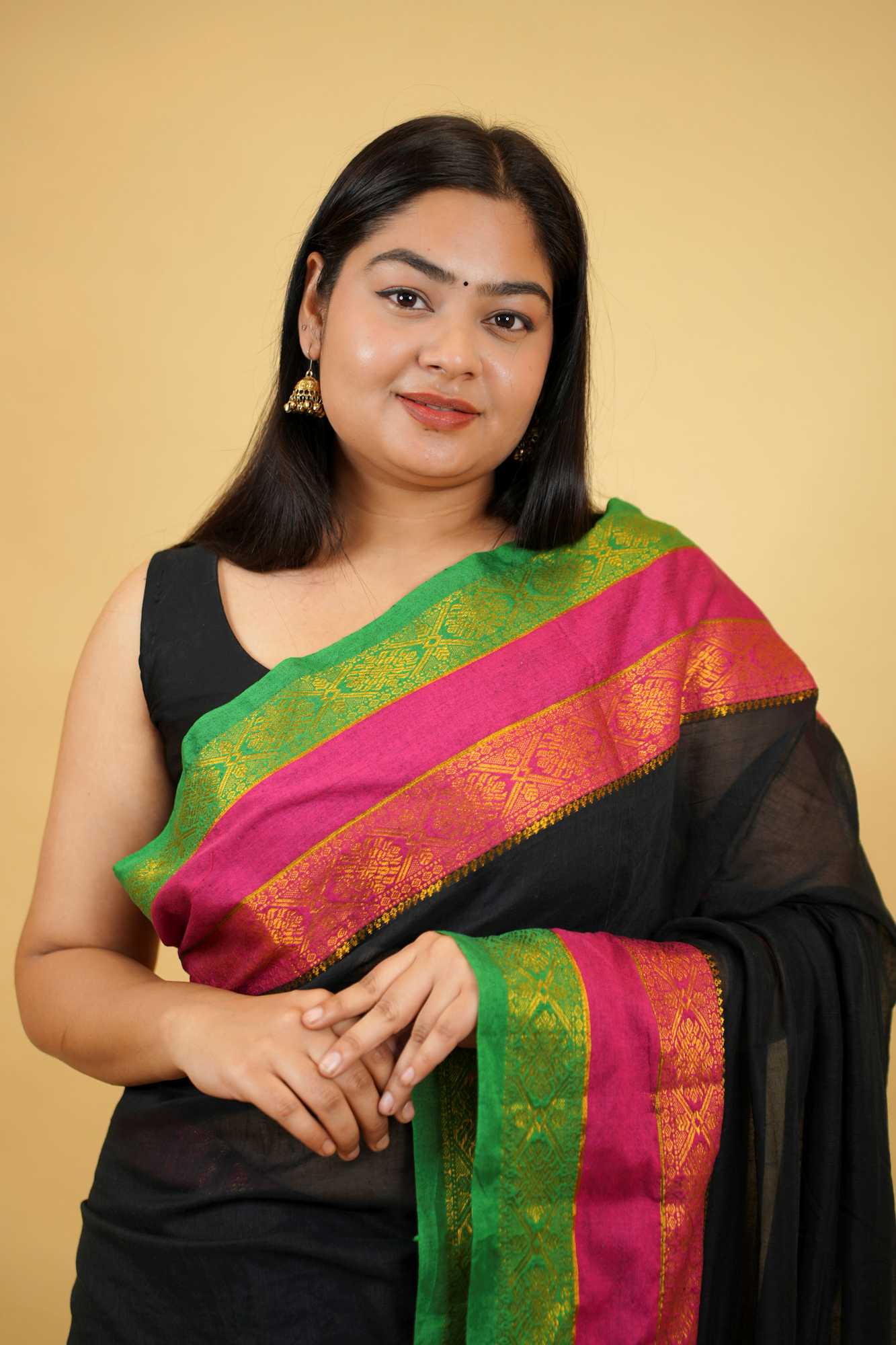 Mul Mul Cotton With Contrast Border Pure Handloom Work Ready To Wear Saree