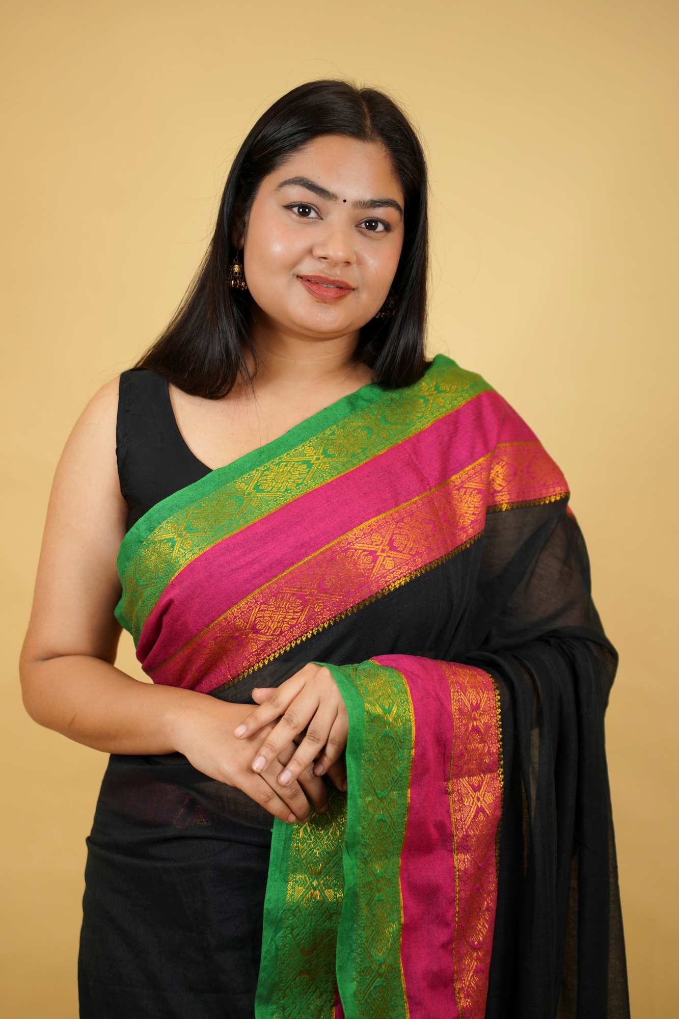 Mul Mul Cotton With Contrast Border Pure Handloom Work Ready To Wear Saree