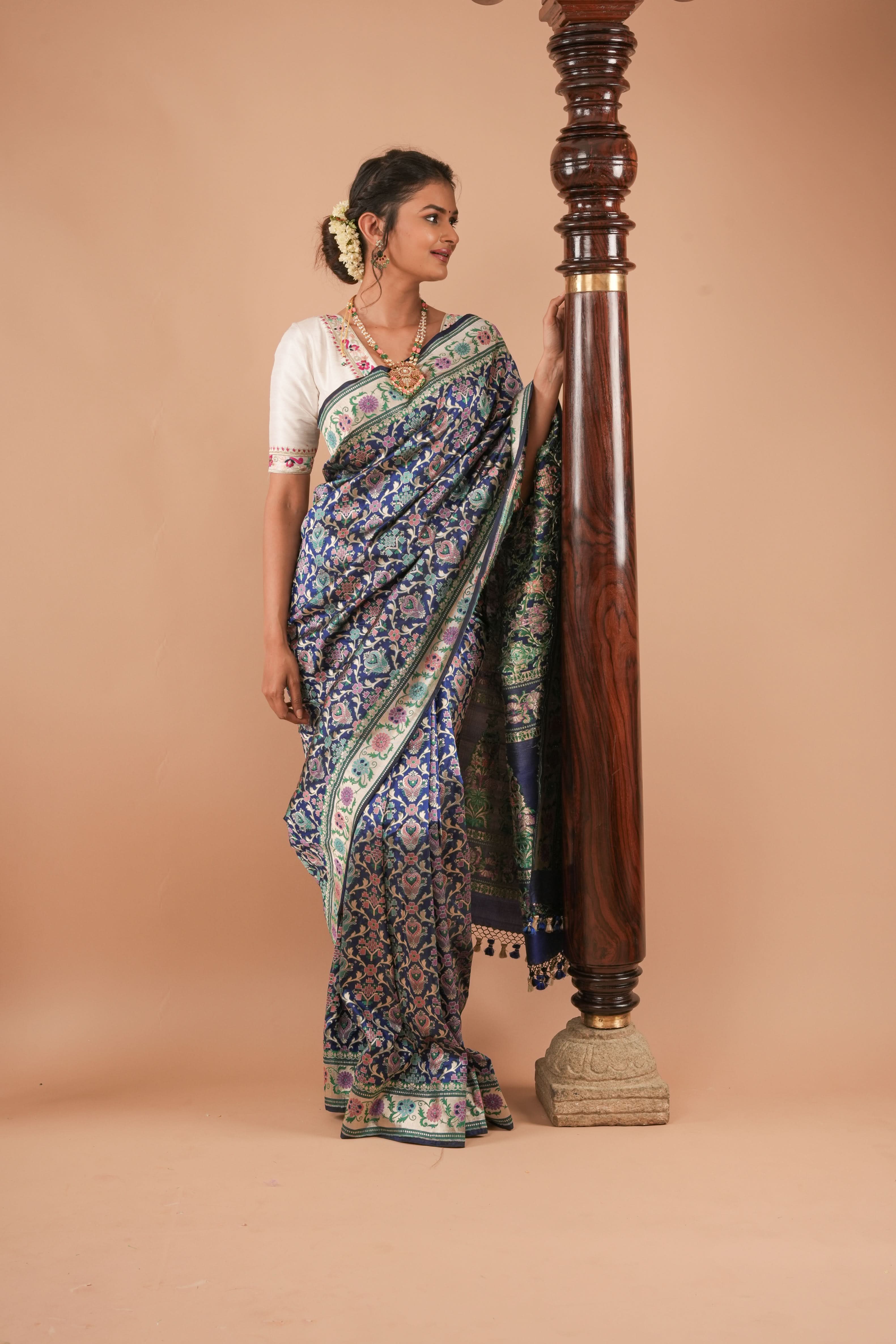 Exquisite Banarasi Patola Meenakari Katan Silk Saree in Blue with Intricate Pallu | SILK MARK CERTIFIED | Shobitam