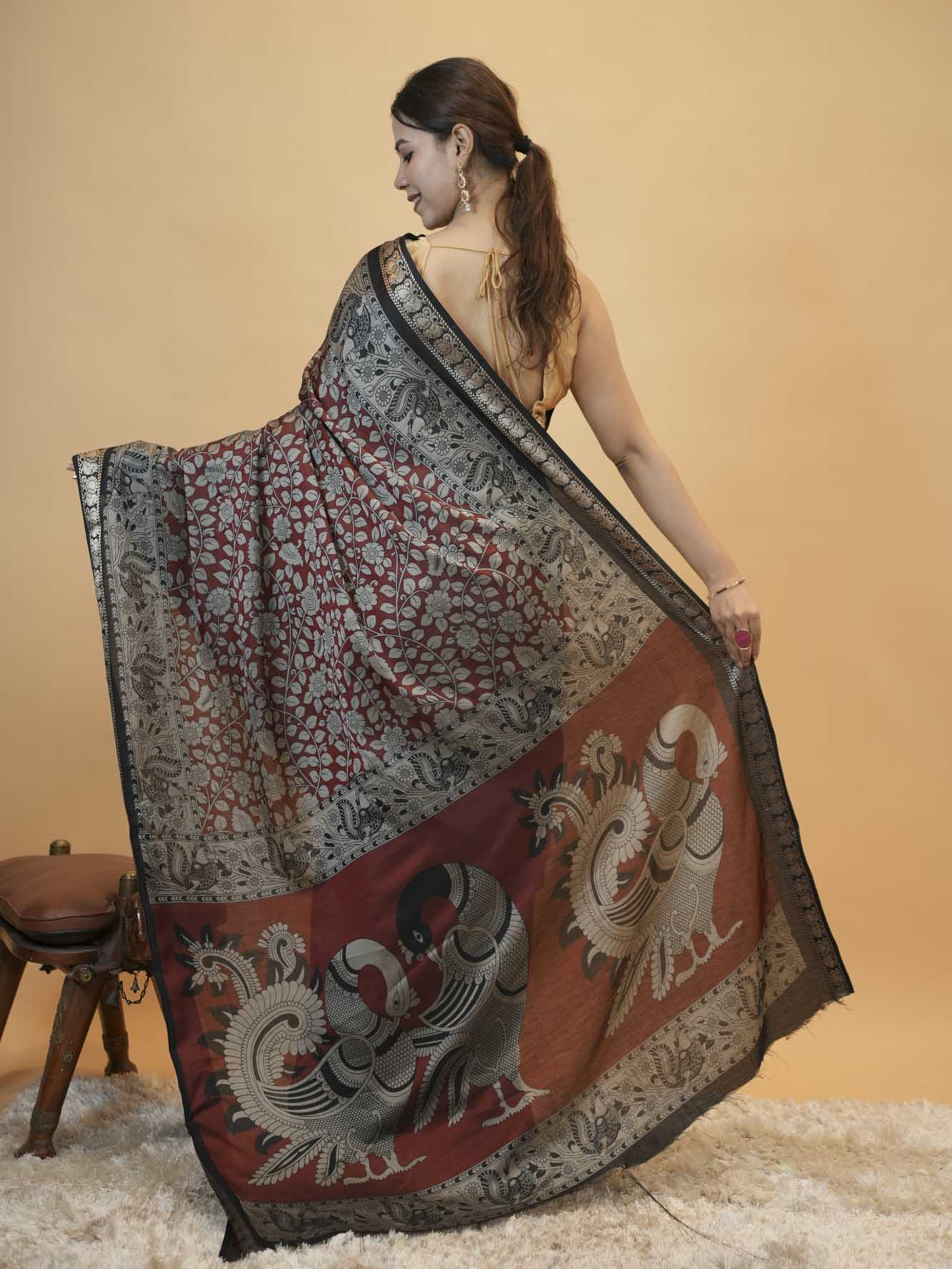 Traditional Red Woven Printed Saree with Rich Border Design Ready To Wear Saree