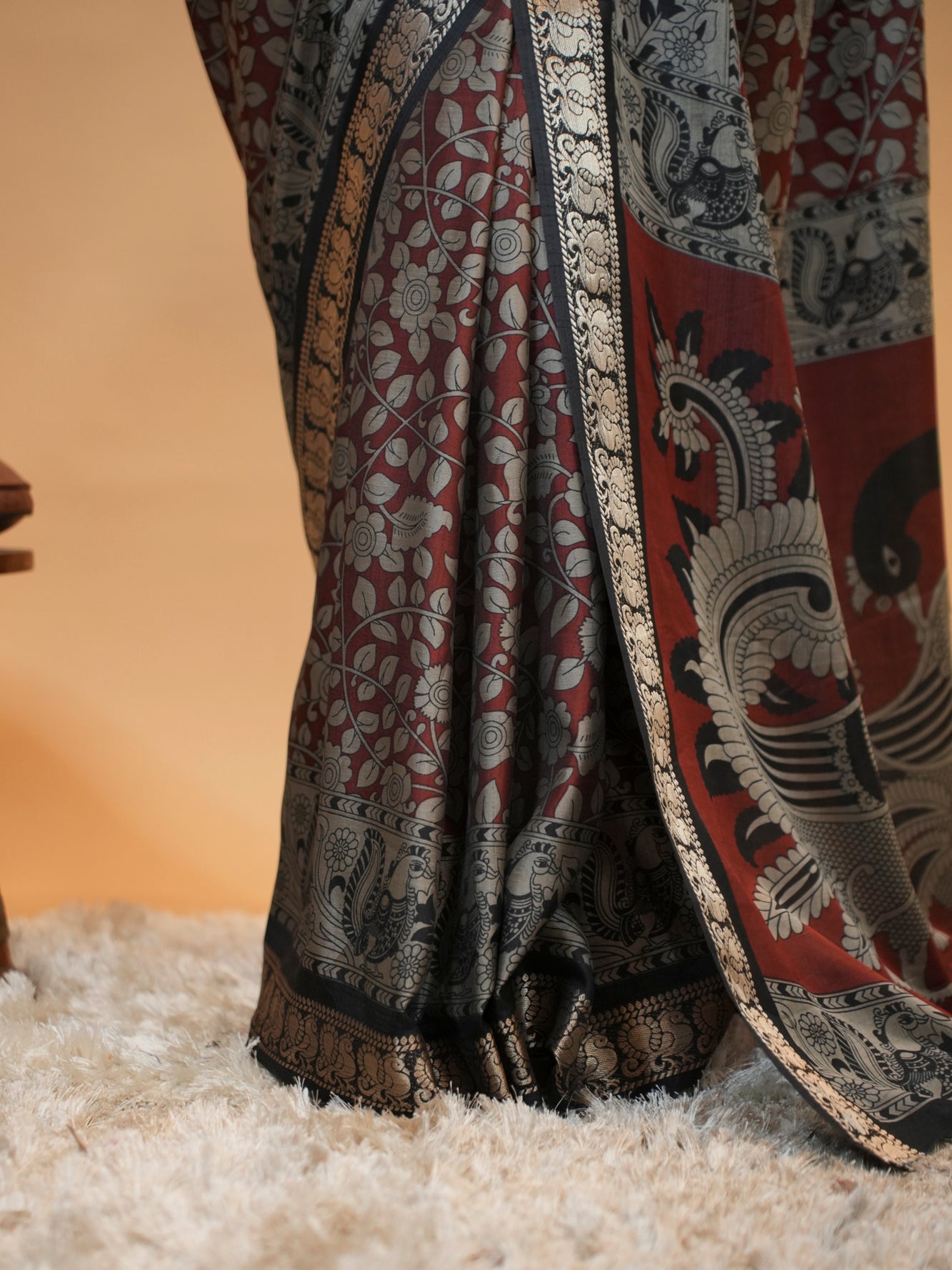 Traditional Red Woven Printed Saree with Rich Border Design Ready To Wear Saree