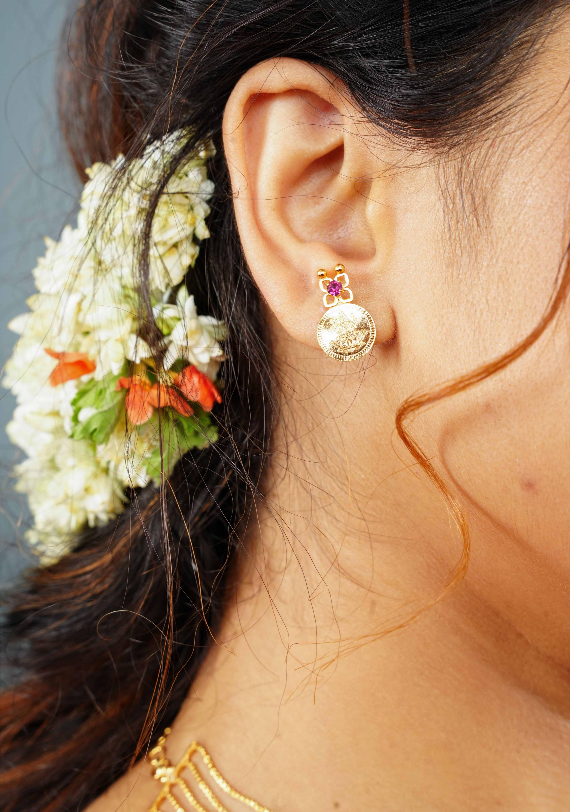 Gold tone Lakshmi Coin Layer Necklace with Earrings | Shobitam