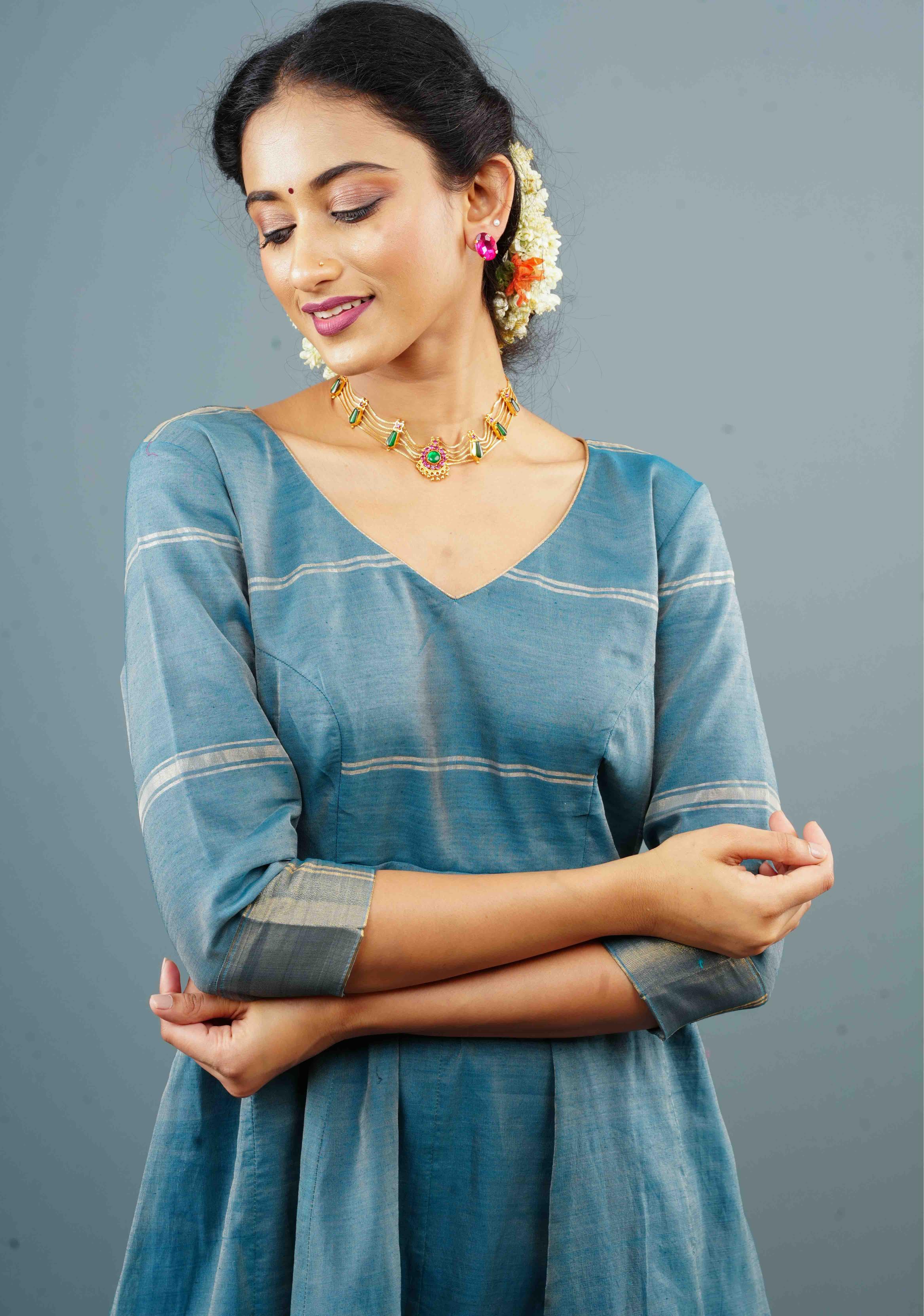 Gold tone kerala style pink-green nagapadam choker combo necklace set | Shobitam