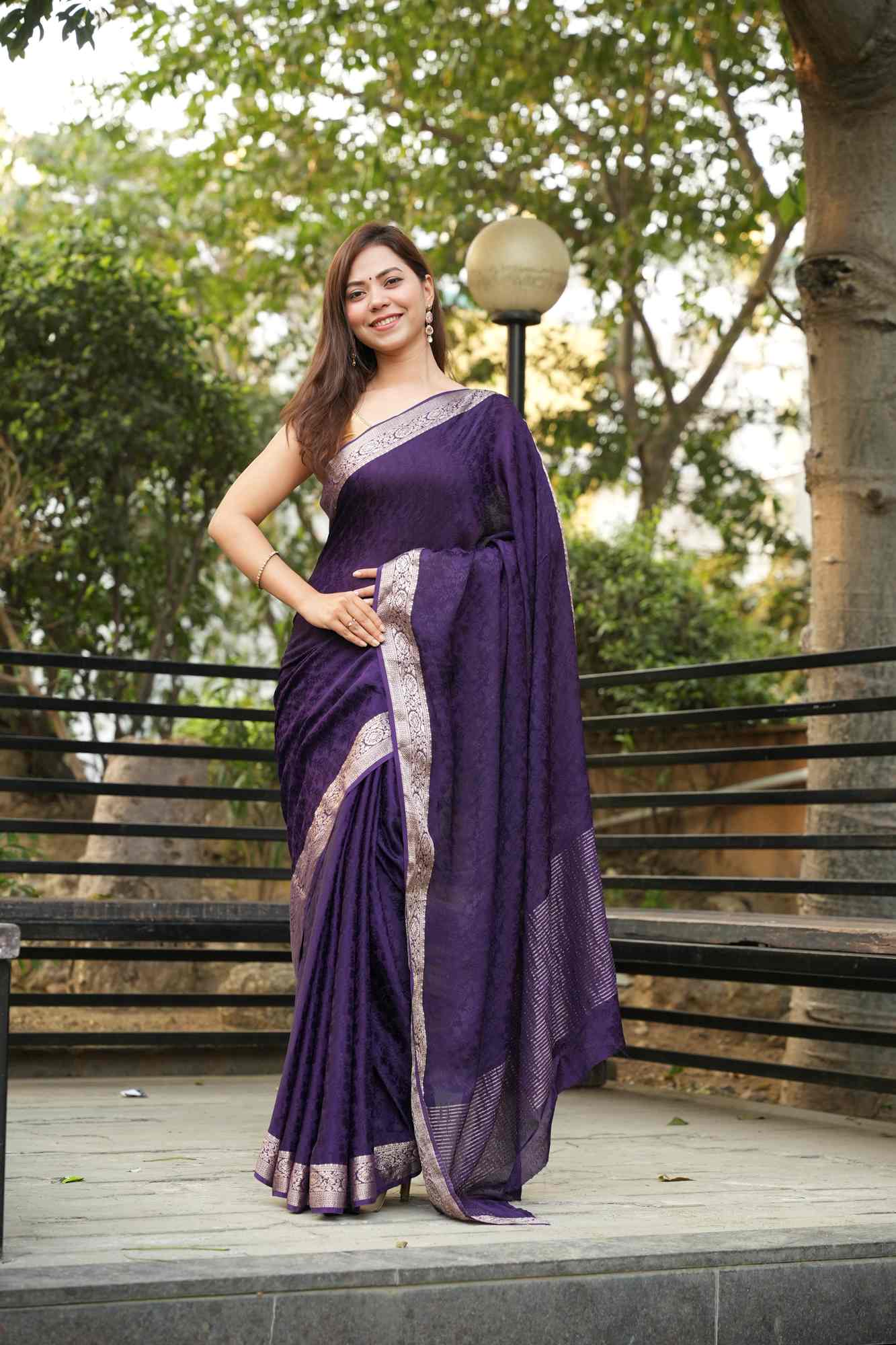 Viscose Soft Chinon self weaving Ready To Wear Saree